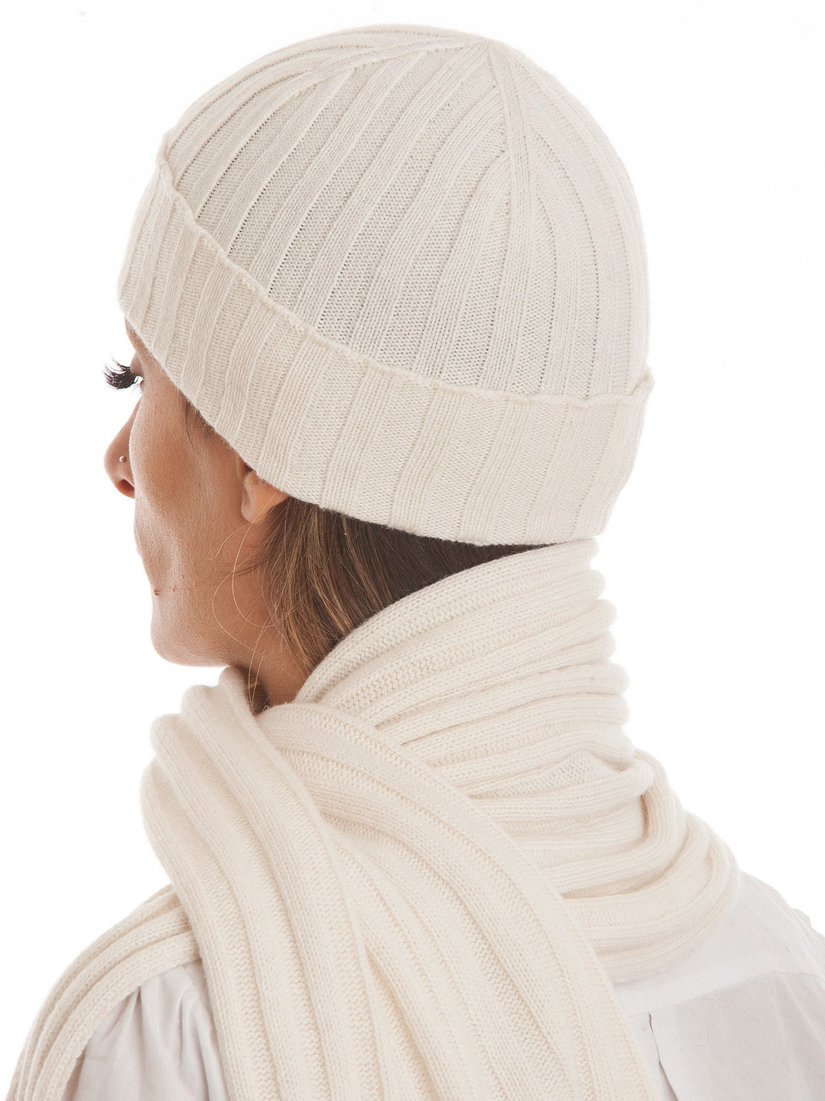 Ensemble écharpe et bonnet femme mélange cachemire, coloris Crème, vue 3 | Dalle Piane Cashmere