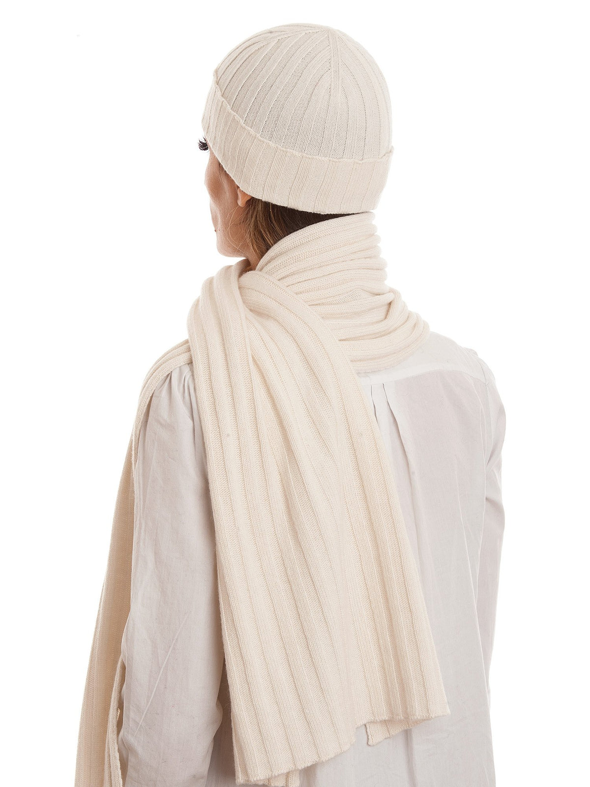 Ensemble écharpe et bonnet femme mélange cachemire, coloris Crème | Dalle Piane Cashmere