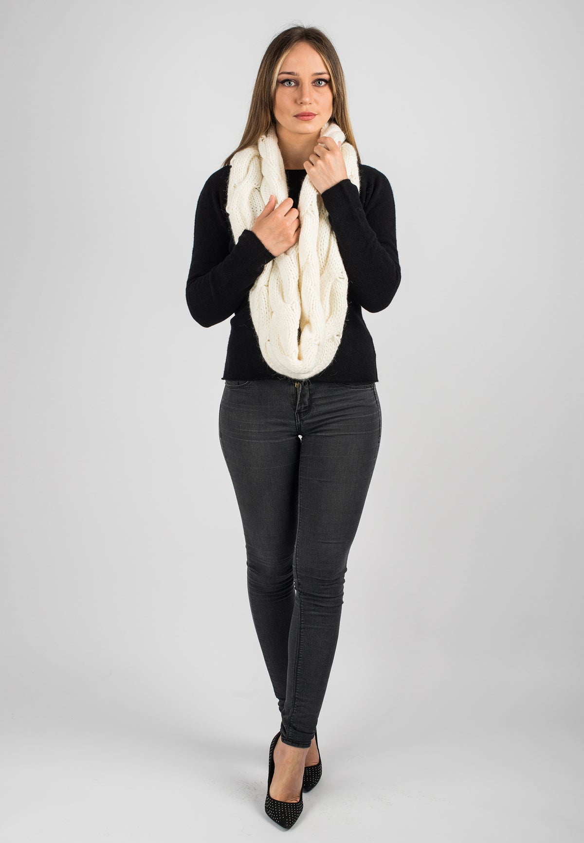 Sciarpa con trecce, colore Crema, vista 2 | Dalle Piane Cashmere