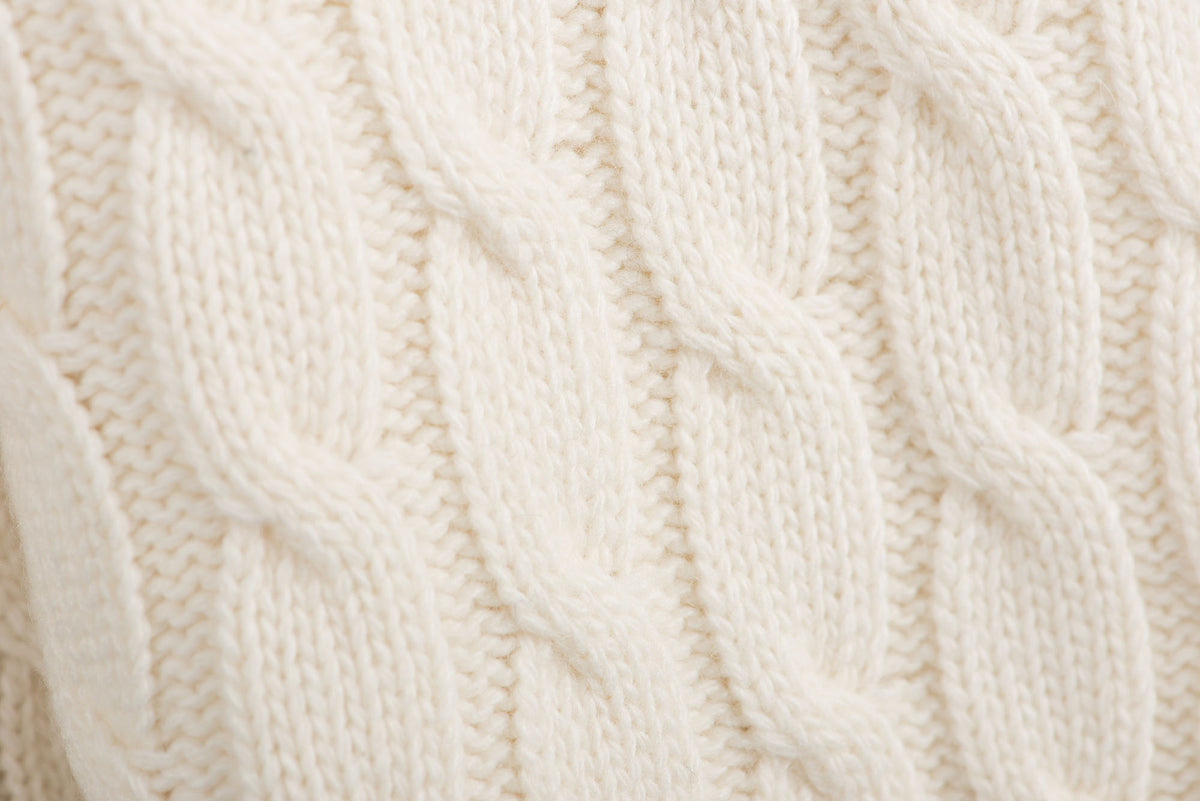 Plaid à torsades 100 % cachemire, coloris Crème, vue 2 | Dalle Piane Cashmere