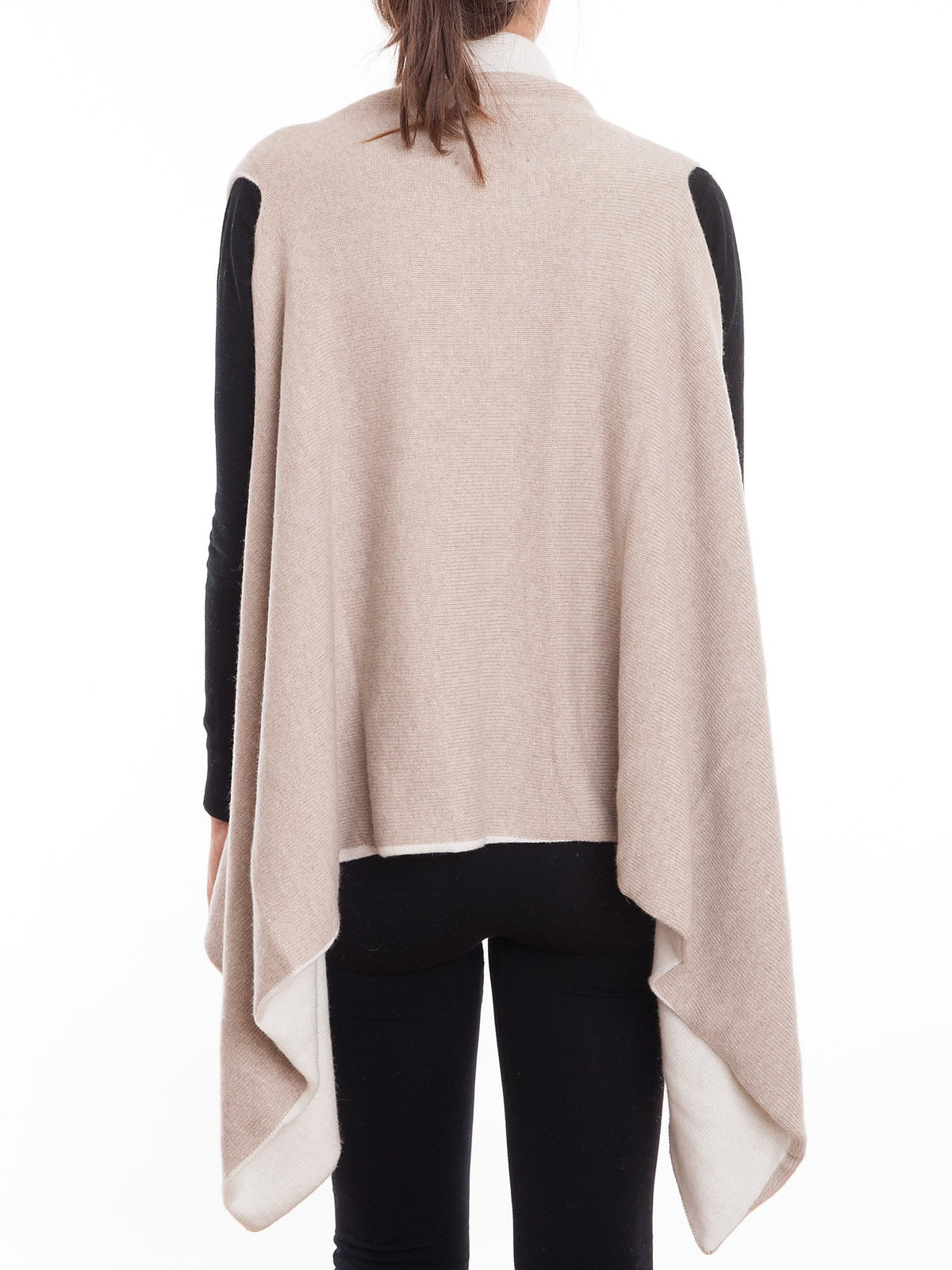 Cardigan smanicato bicolore misto cashmere, colore Beige Crema, vista 2 | Dalle Piane Cashmere