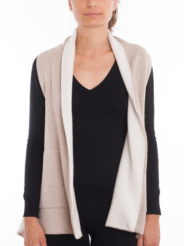 Cardigan smanicato bicolore misto cashmere | Dalle Piane Cashmere
