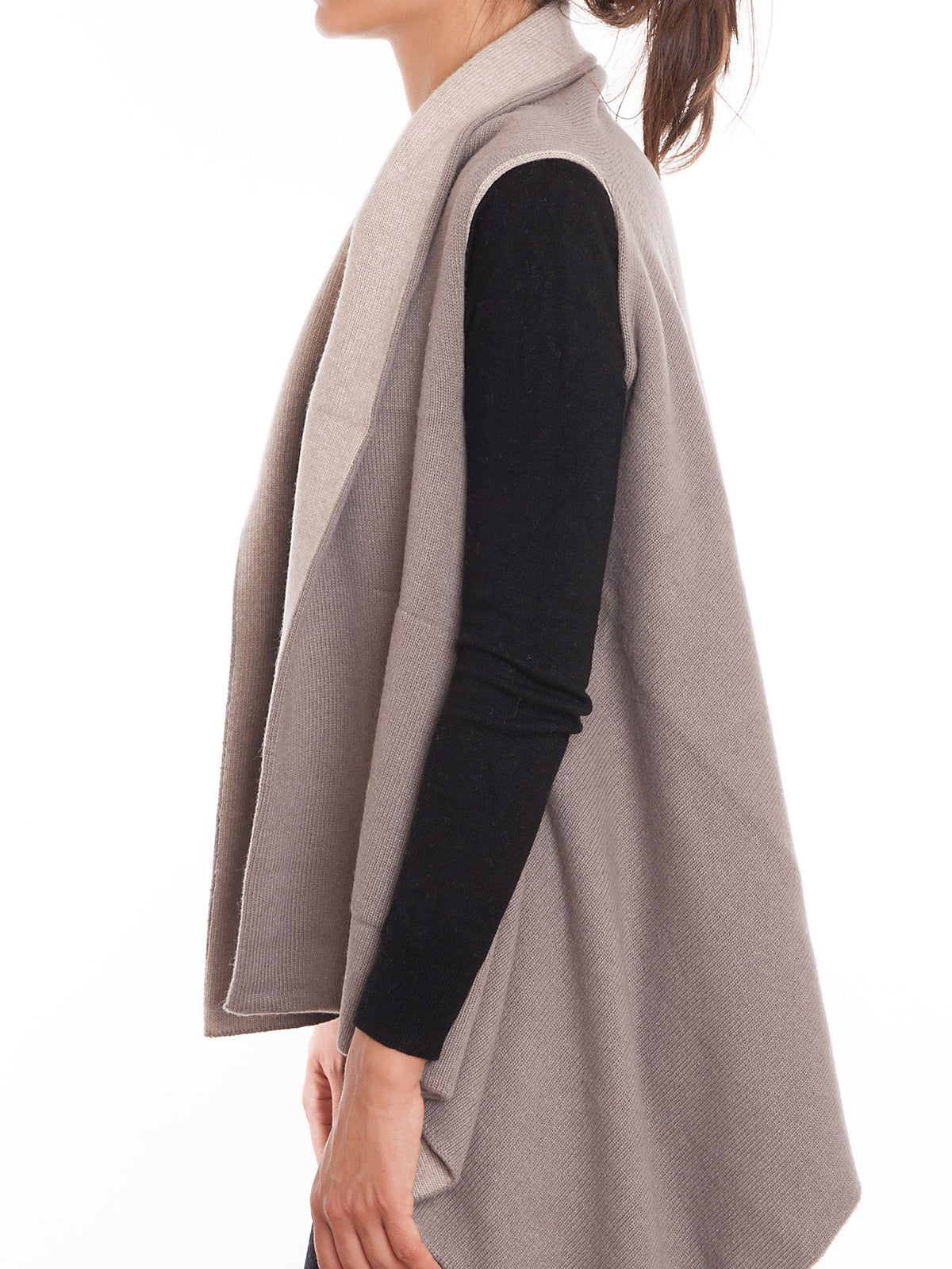 Gilet sans manches bicolore femme mélange cachemire, coloris Vison-Beige, vue 3 | Dalle Piane Cashmere