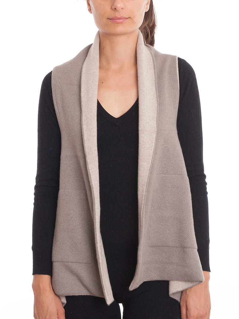 Cardigan smanicato bicolore misto cashmere | Dalle Piane Cashmere