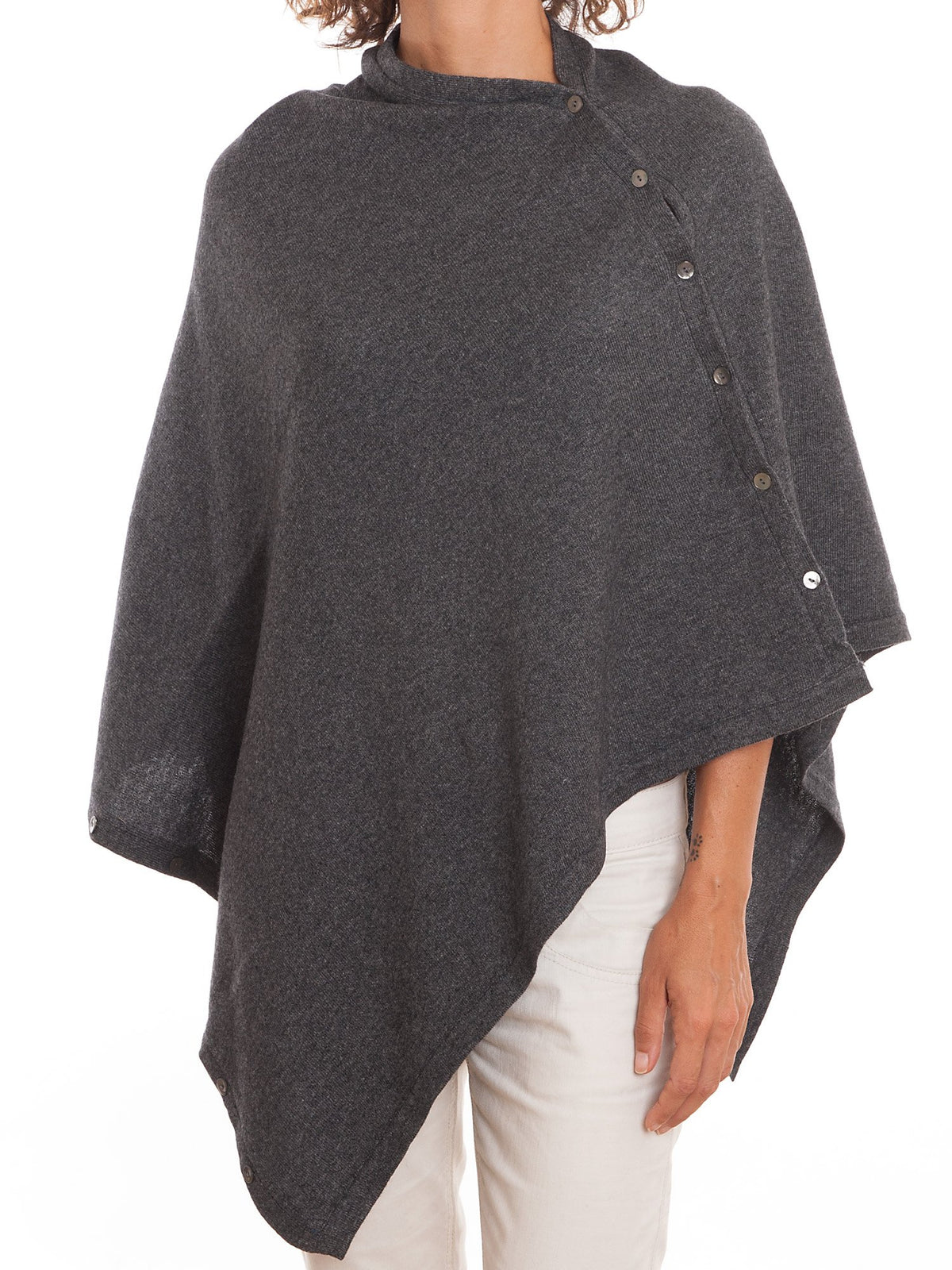 Poncho à boutons femme mélange cachemire, coloris Anthracite | Dalle Piane Cashmere