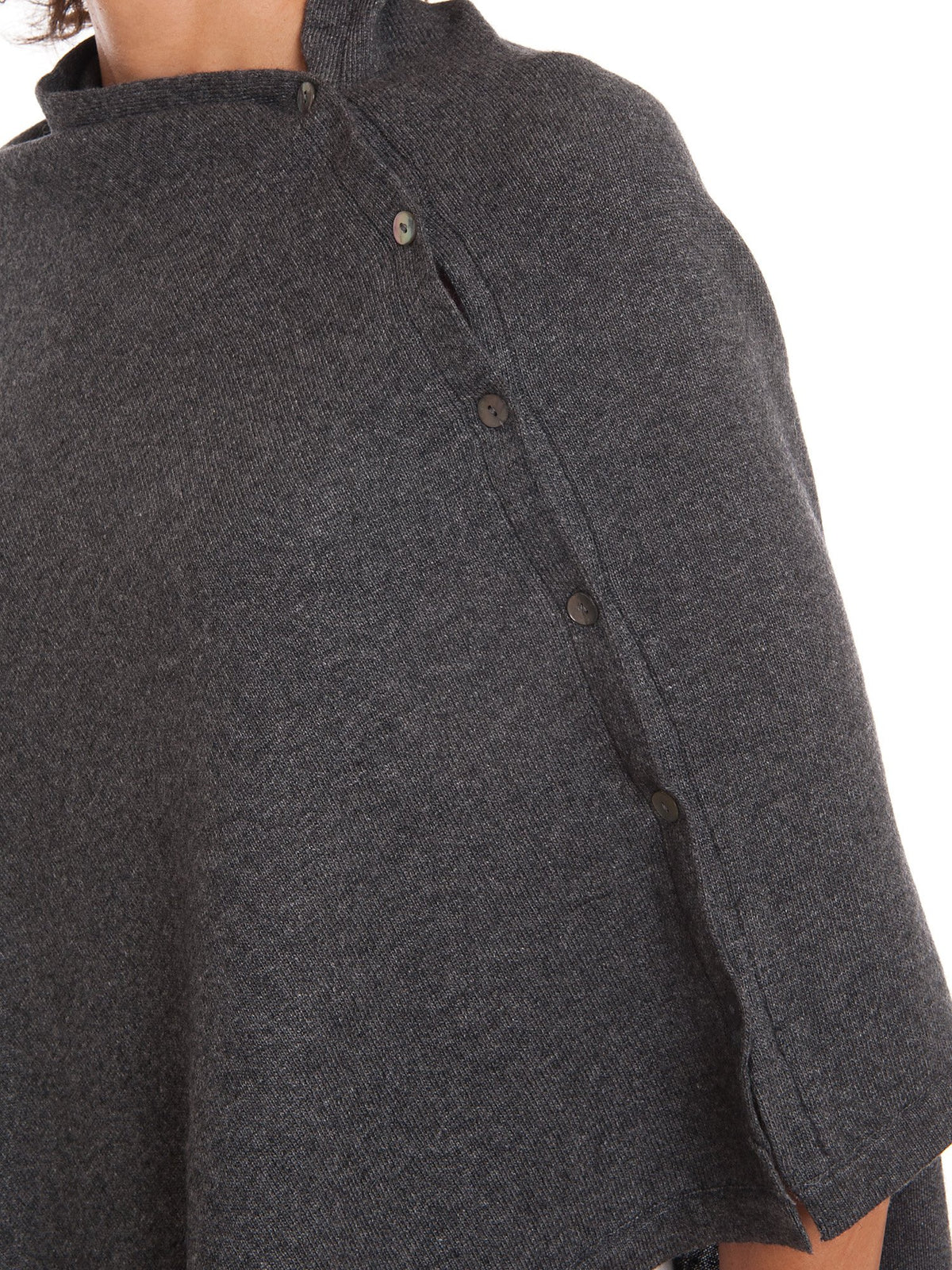 Poncho à boutons femme mélange cachemire, coloris Anthracite, vue 3 | Dalle Piane Cashmere