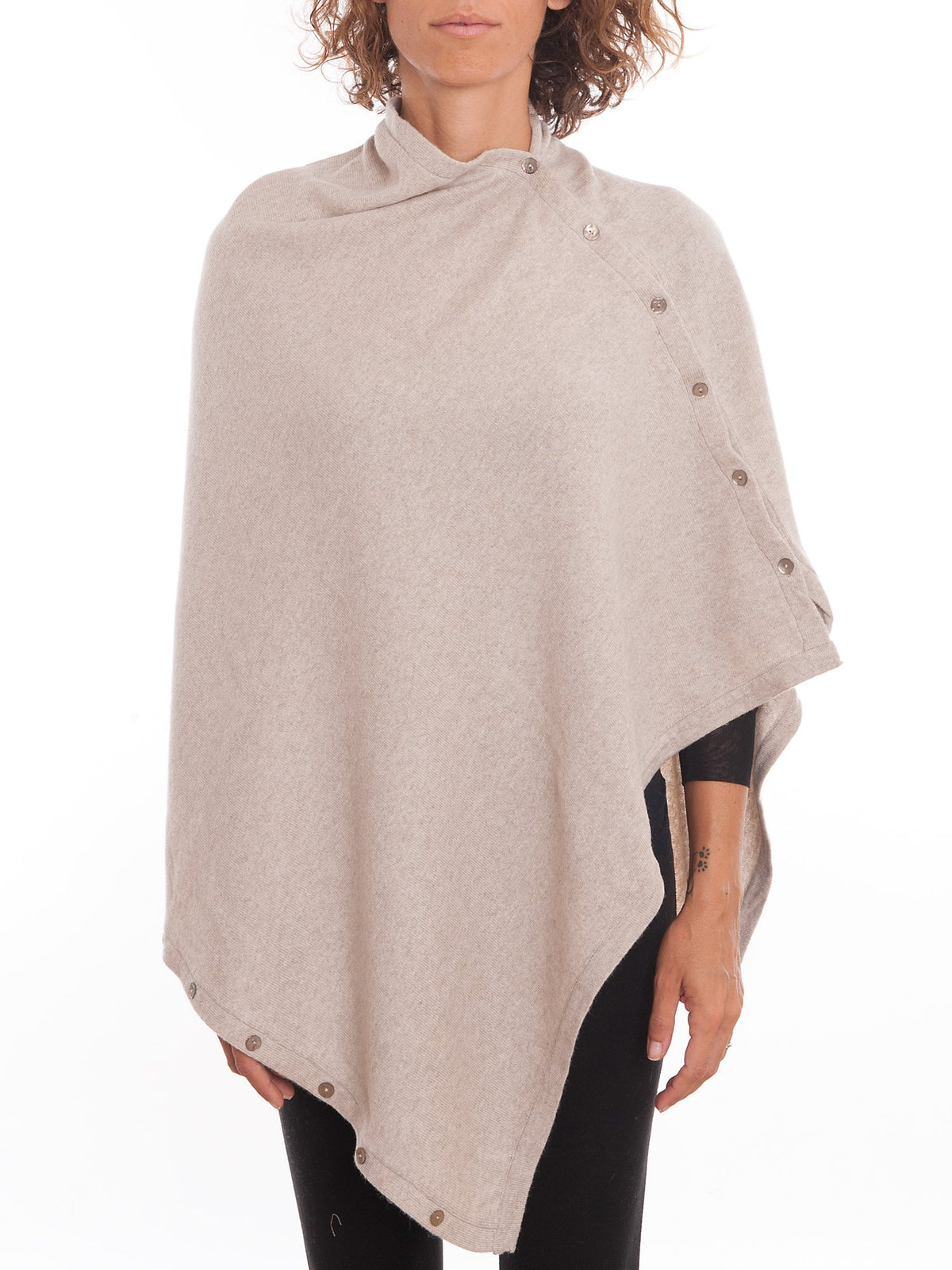 Poncho con bottoni misto cashmere, colore Beige | Dalle Piane Cashmere