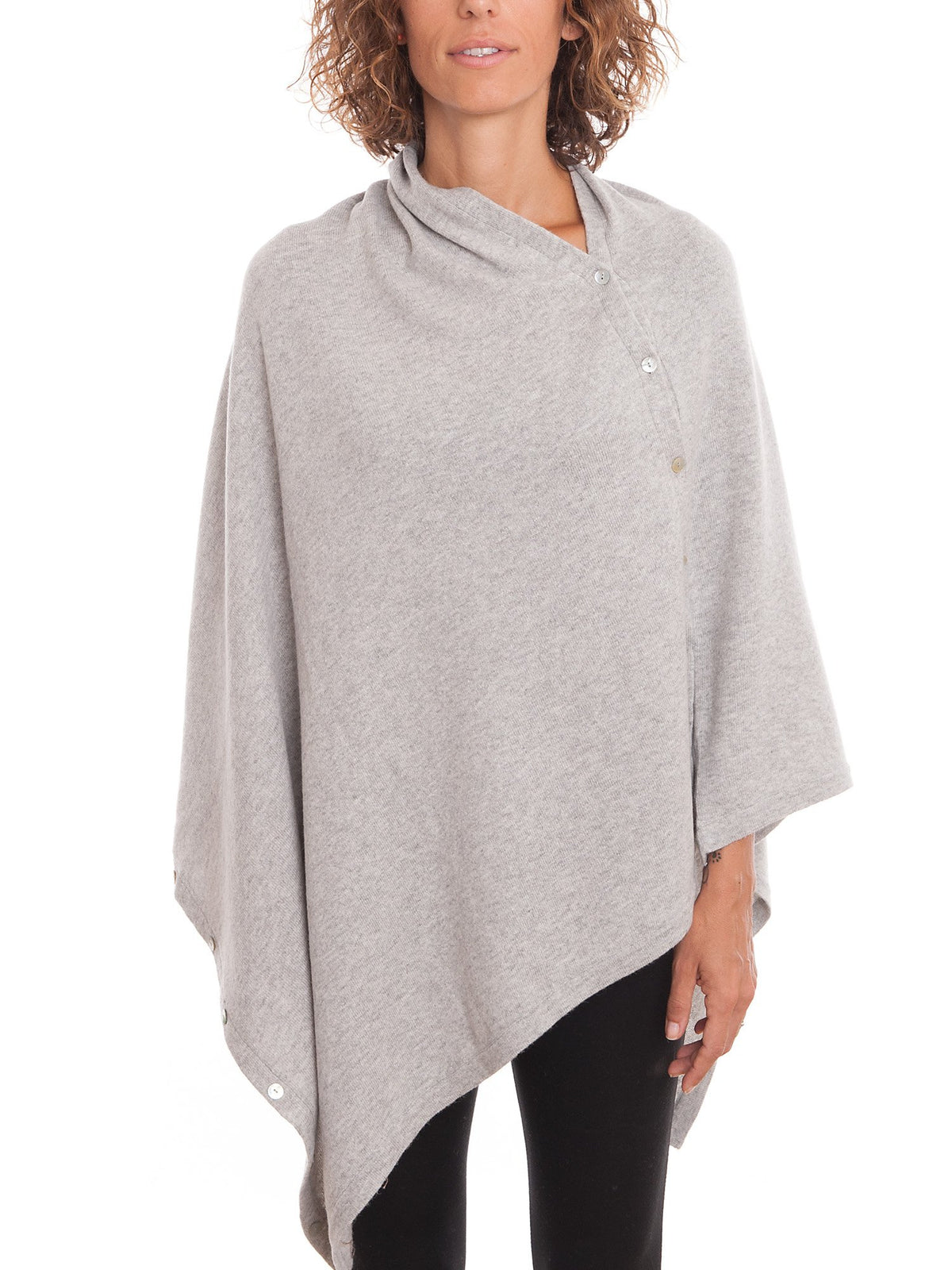 Poncho à boutons femme mélange cachemire, coloris Gris | Dalle Piane Cashmere