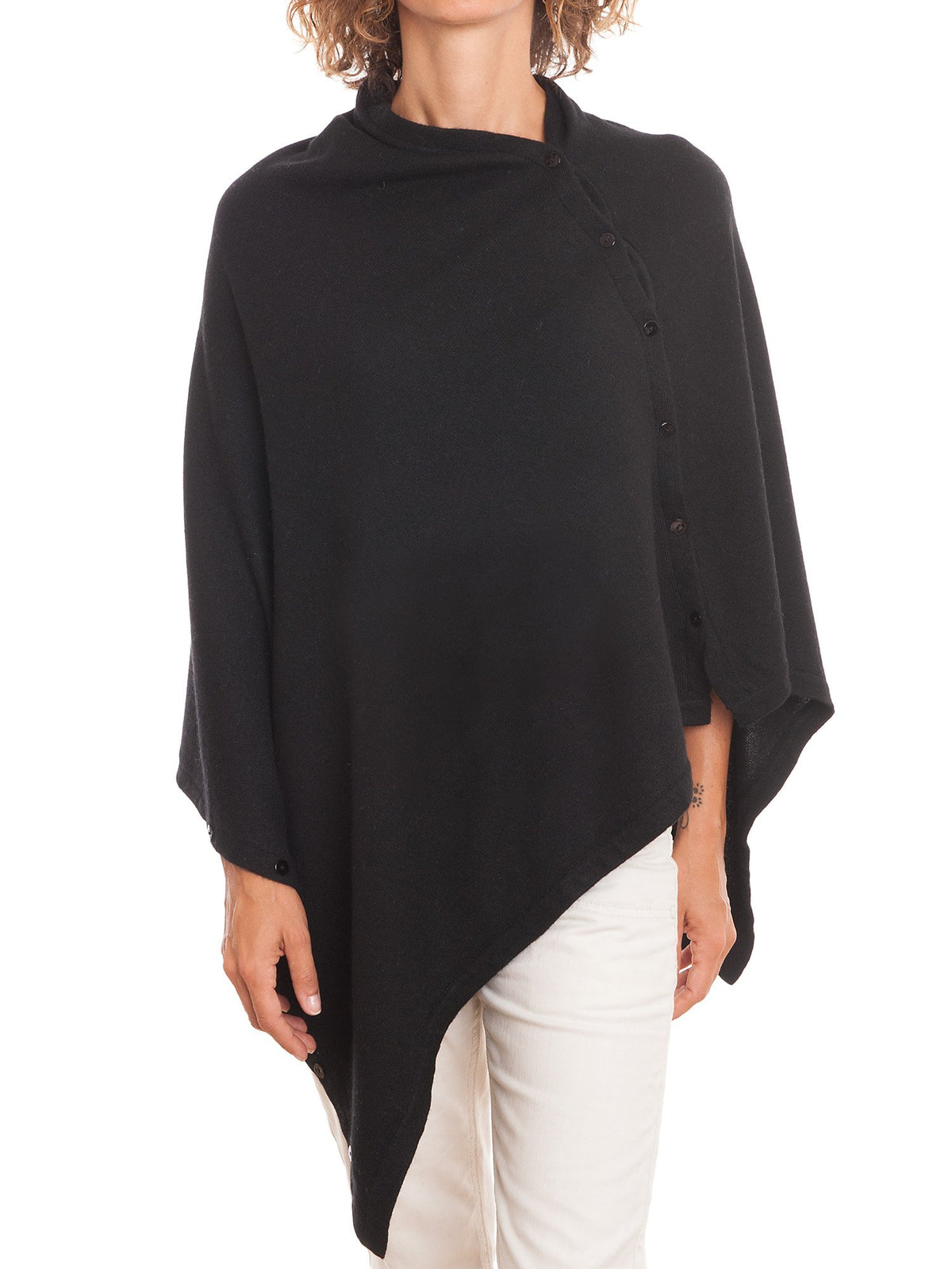 Poncho à boutons femme mélange cachemire, coloris Noir | Dalle Piane Cashmere