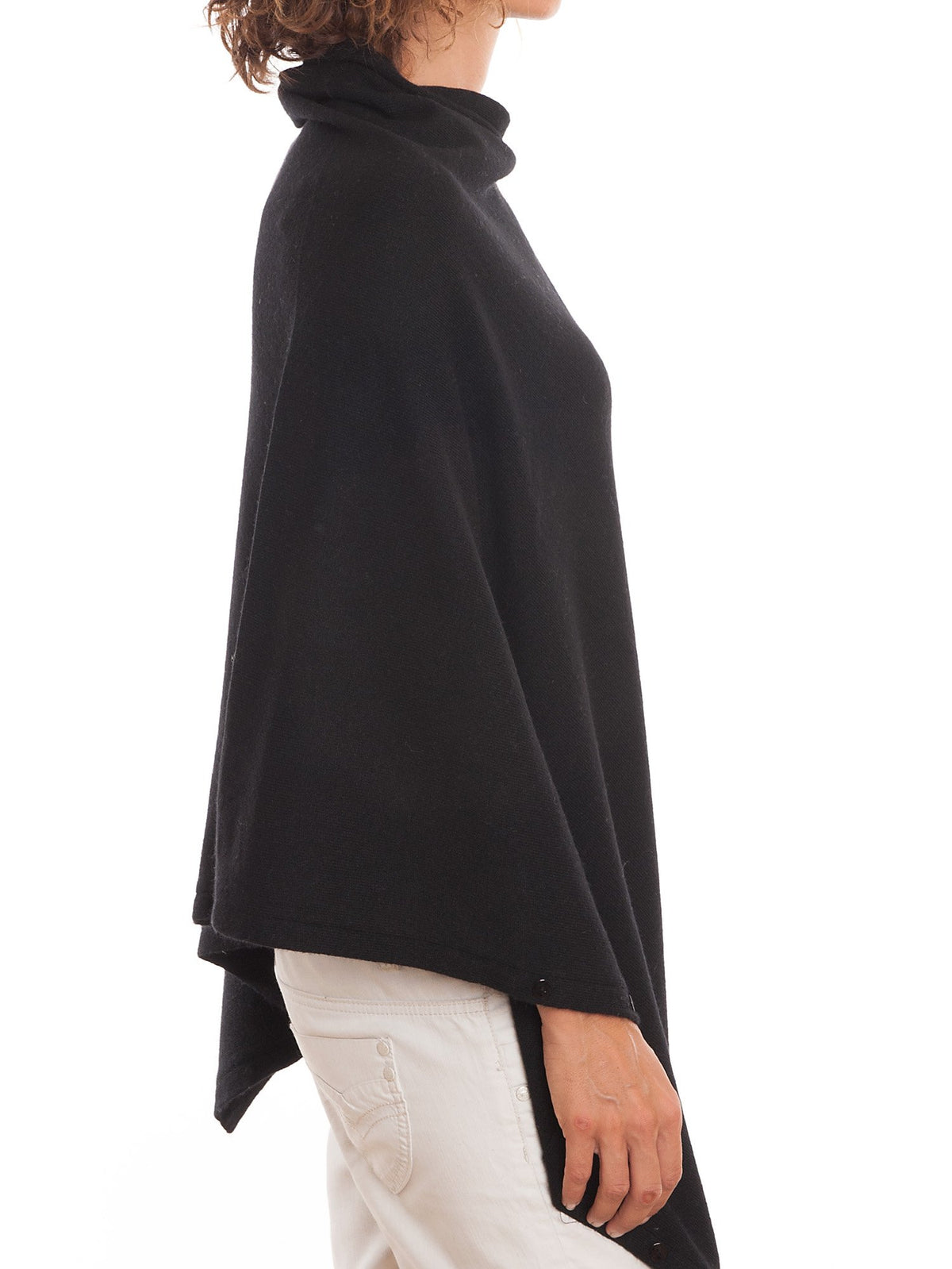 Poncho à boutons femme mélange cachemire, coloris Noir, vue 2 | Dalle Piane Cashmere