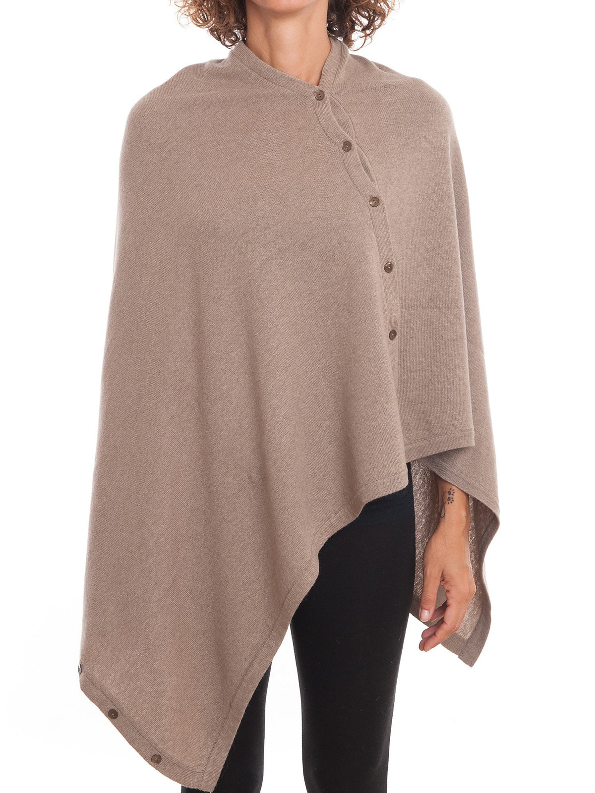 Poncho à boutons femme mélange cachemire, coloris Vison | Dalle Piane Cashmere