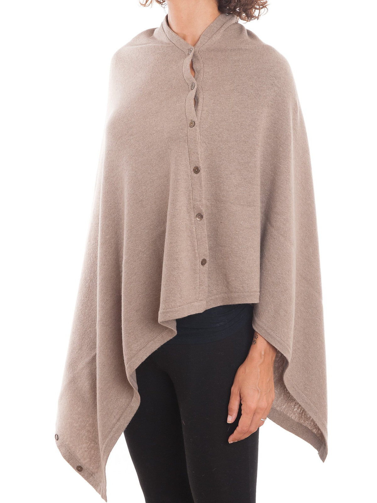 Poncho à boutons femme mélange cachemire, coloris Vison, vue 2 | Dalle Piane Cashmere