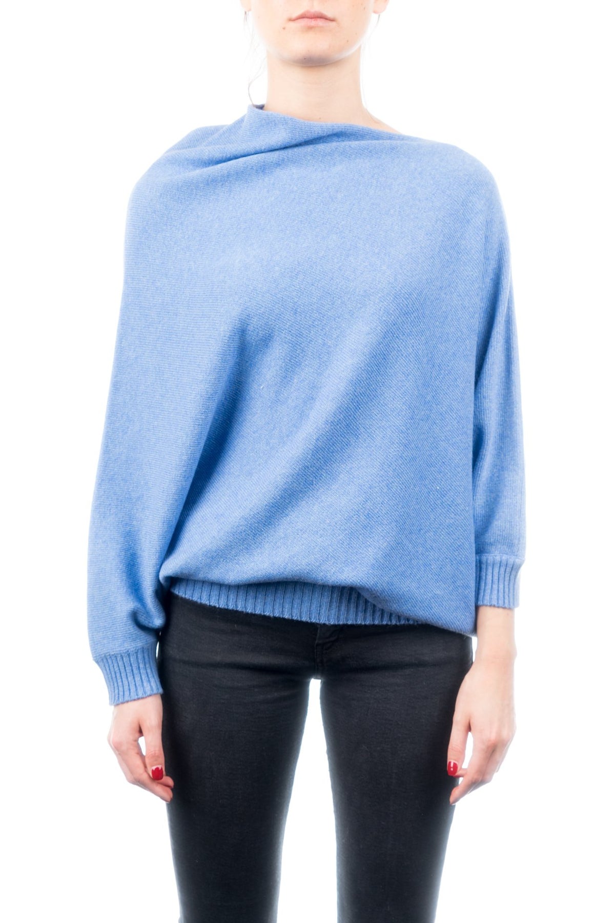 Poncho à manches femme mélange cachemire, coloris Azur | Dalle Piane Cashmere