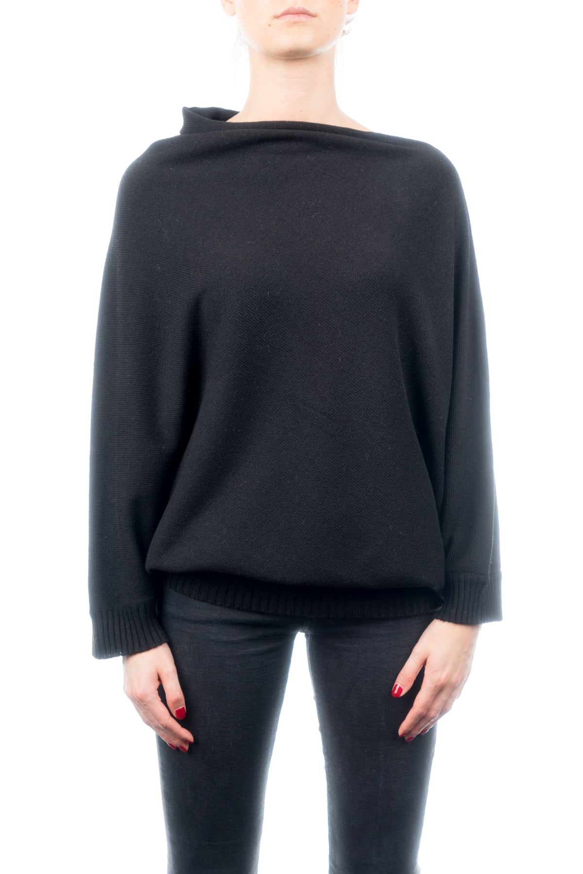 Poncho à manches femme mélange cachemire, coloris Noir | Dalle Piane Cashmere