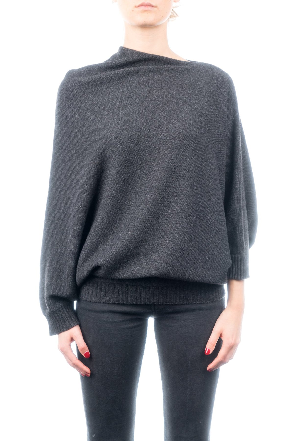 Poncho à manches femme mélange cachemire, coloris Anthracite | Dalle Piane Cashmere
