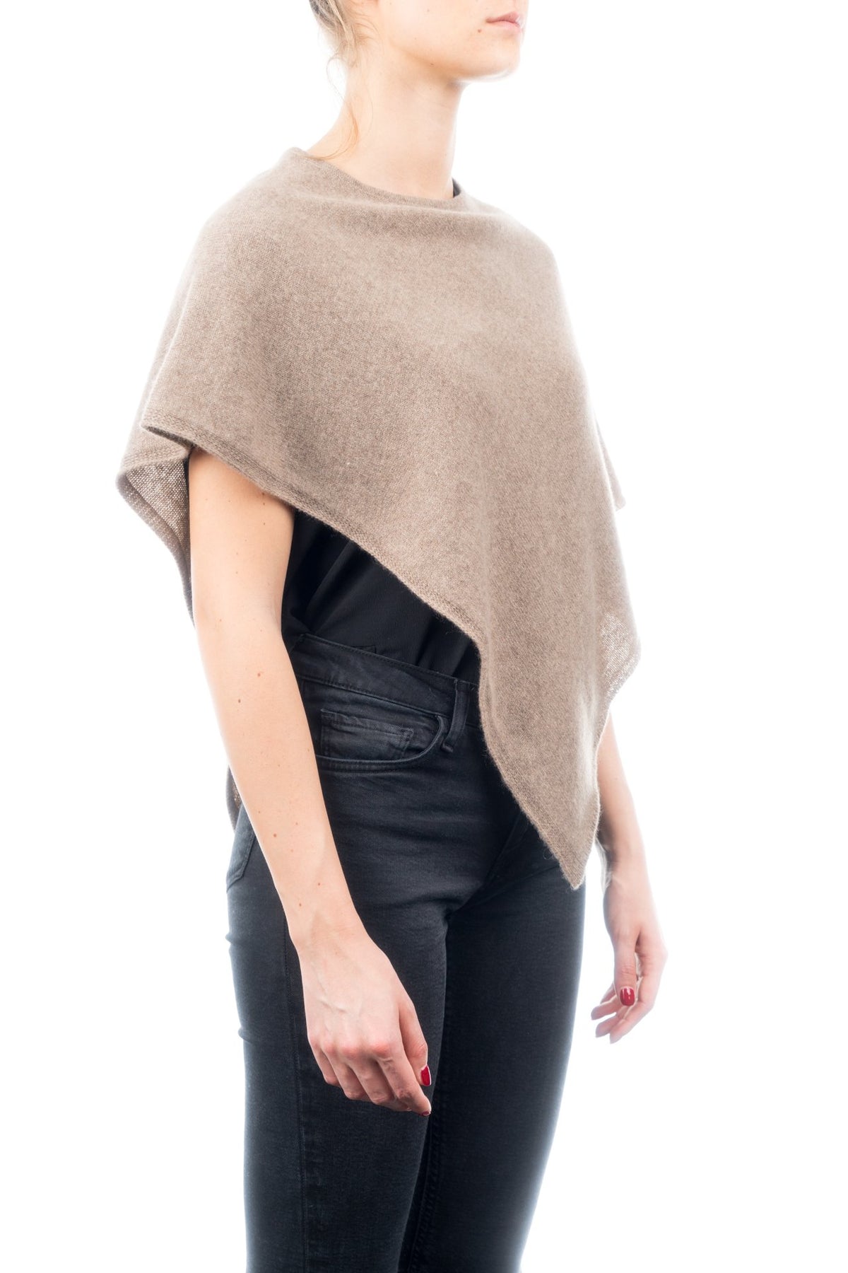 Poncho court femme 100 % cachemire, coloris Vison, vue 2 | Dalle Piane Cashmere