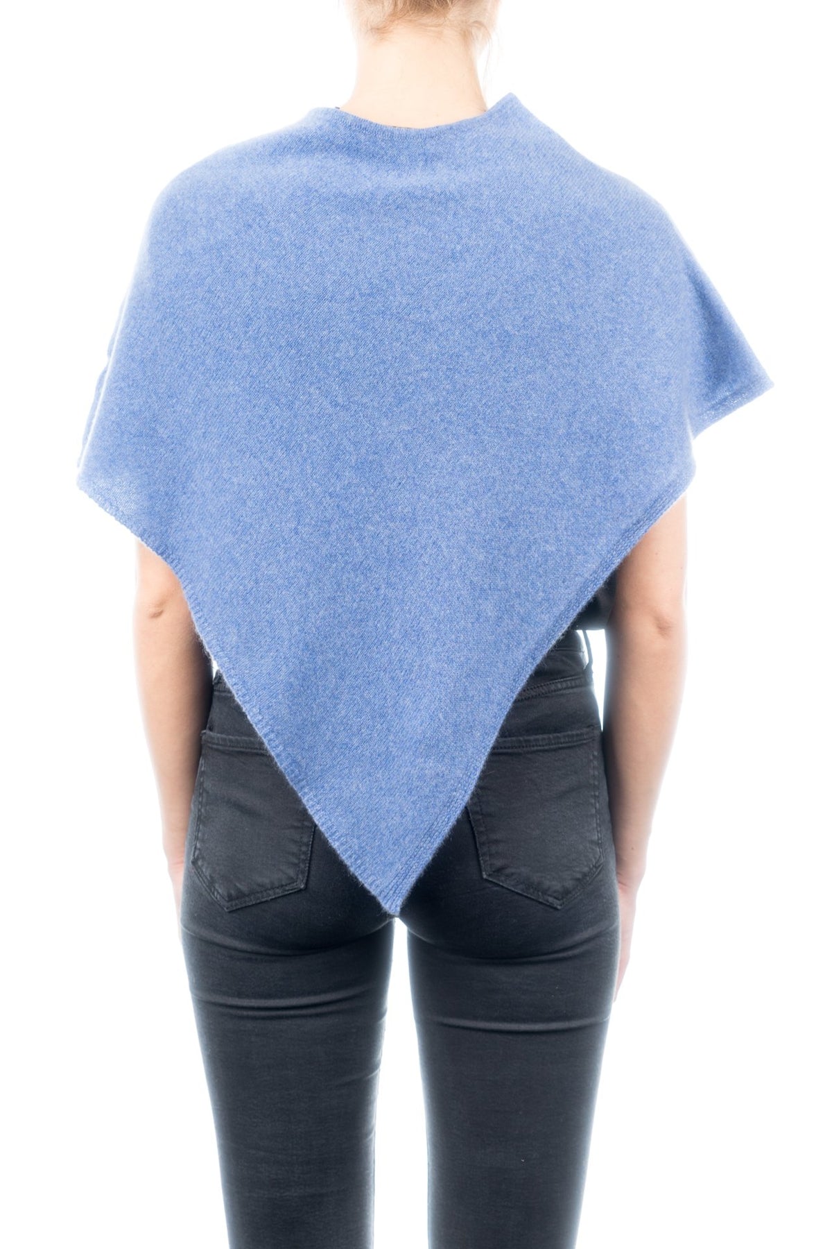 Poncho court femme 100 % cachemire, coloris Azur, vue 3 | Dalle Piane Cashmere