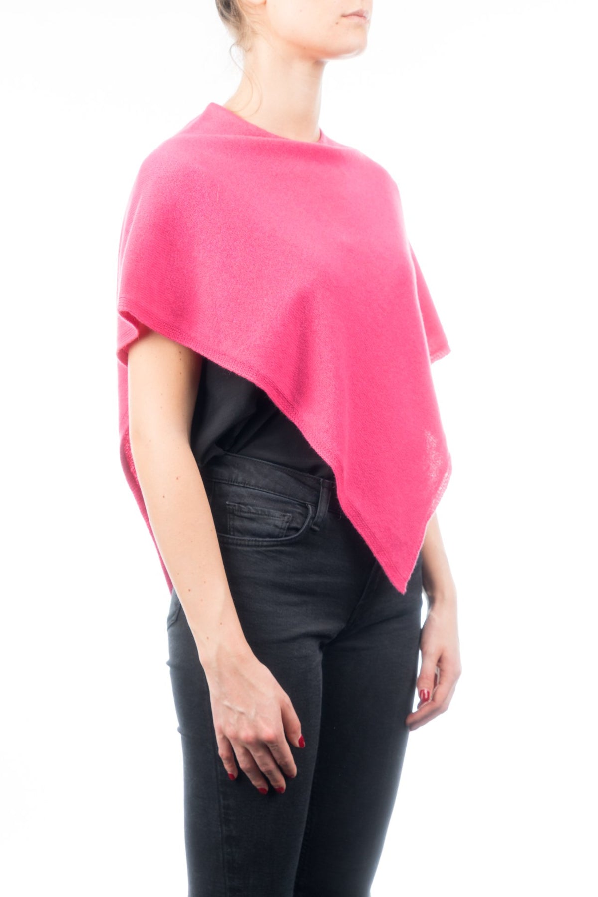 Poncho court femme 100 % cachemire, coloris Fuchsia, vue 2 | Dalle Piane Cashmere