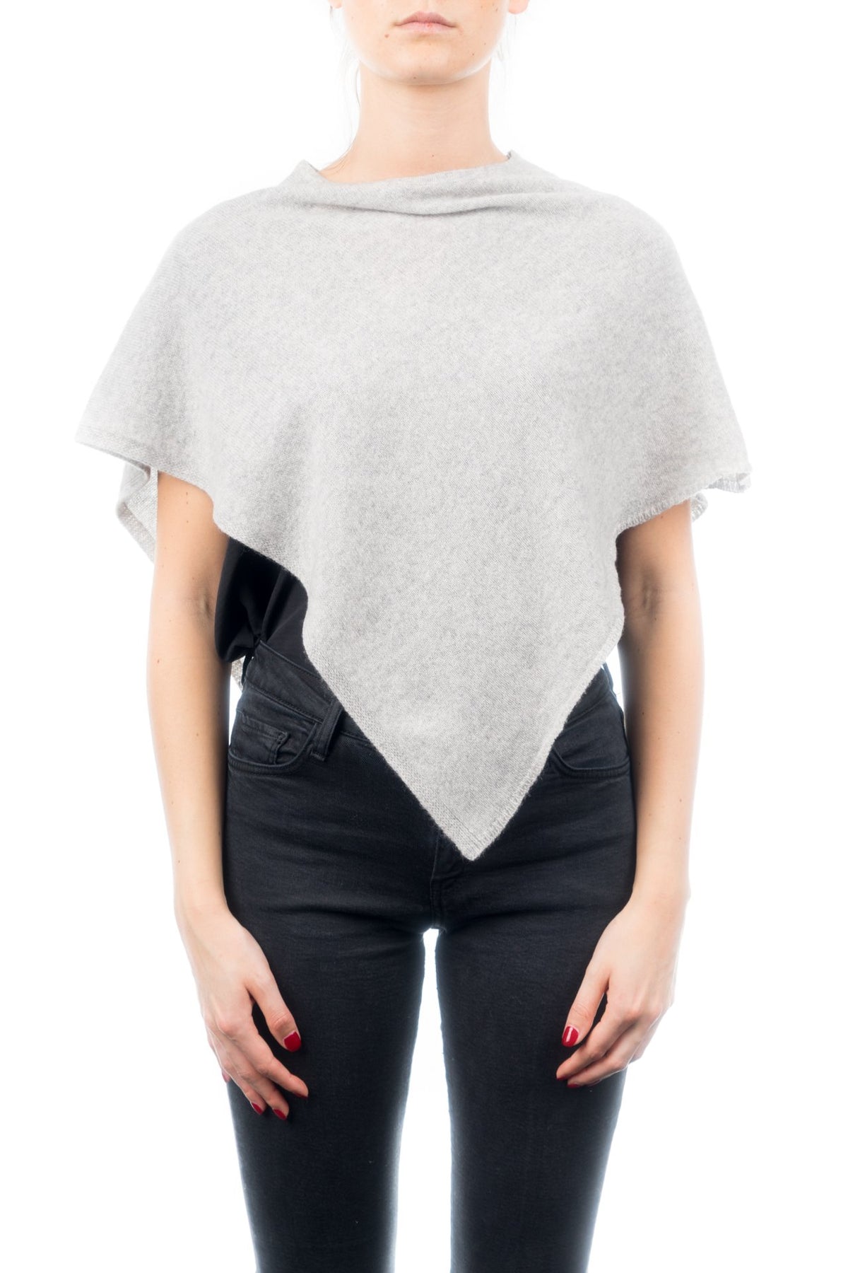 Poncho court femme 100 % cachemire, coloris Gris | Dalle Piane Cashmere