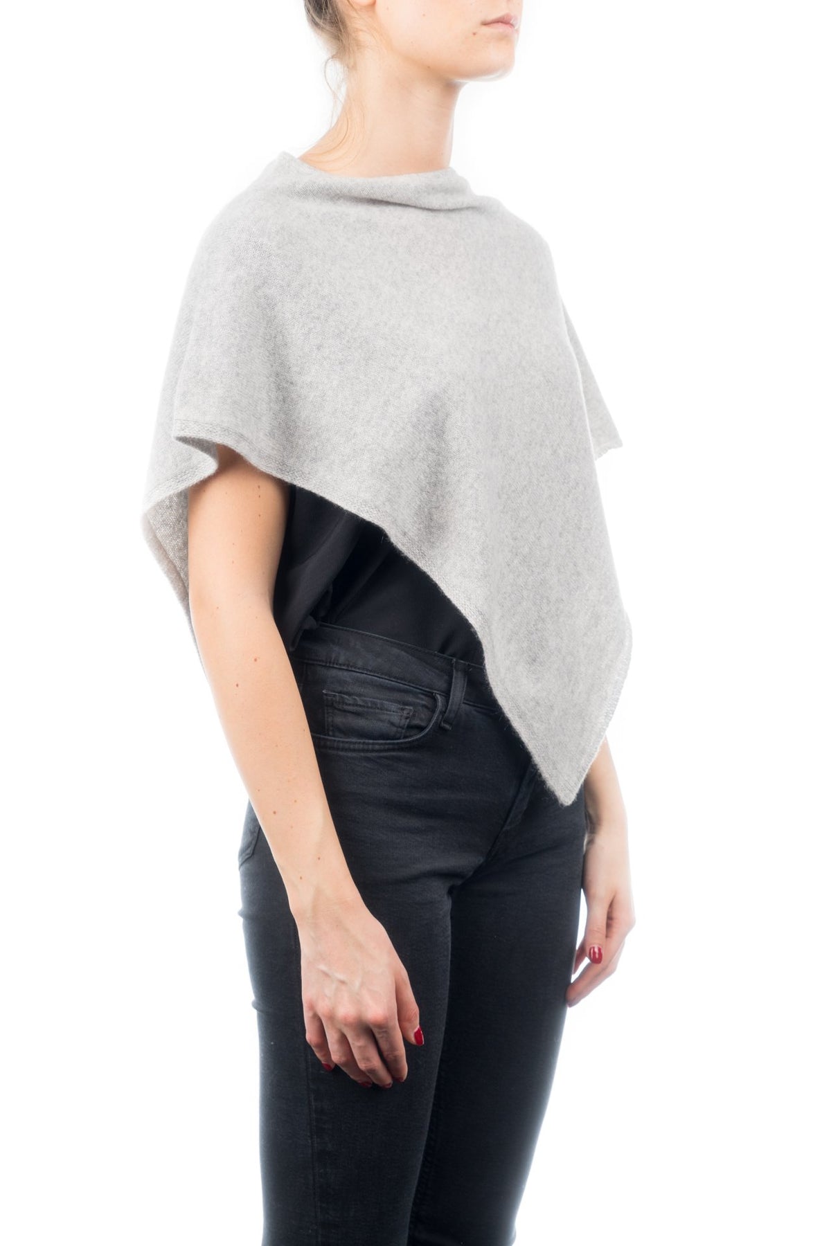 Poncho court femme 100 % cachemire, coloris Gris, vue 2 | Dalle Piane Cashmere
