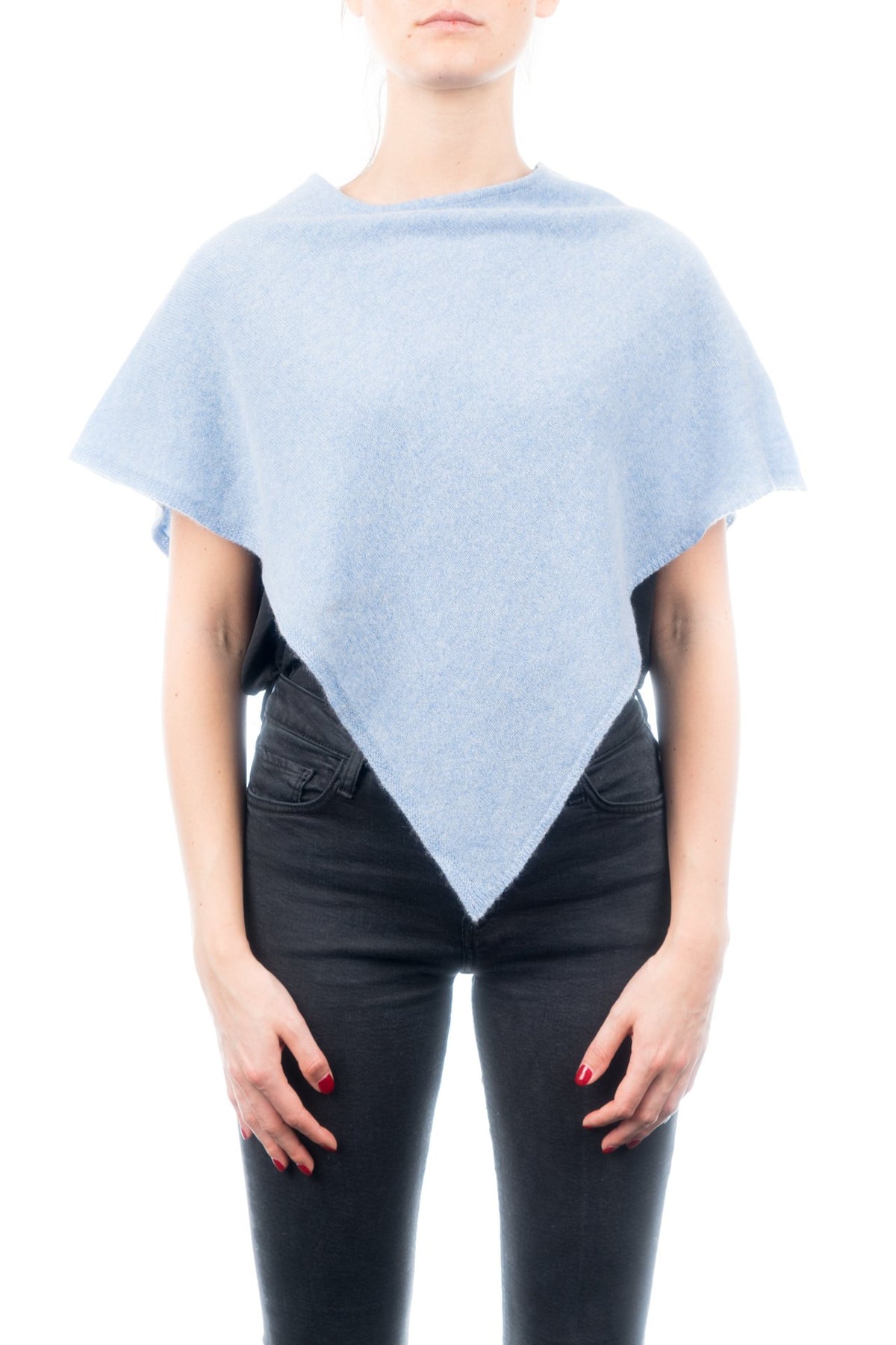 Poncho court femme 100 % cachemire, coloris Ciel | Dalle Piane Cashmere