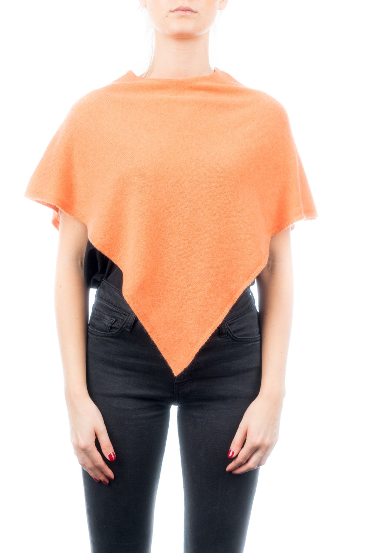 Poncho court femme 100 % cachemire, coloris Orange | Dalle Piane Cashmere