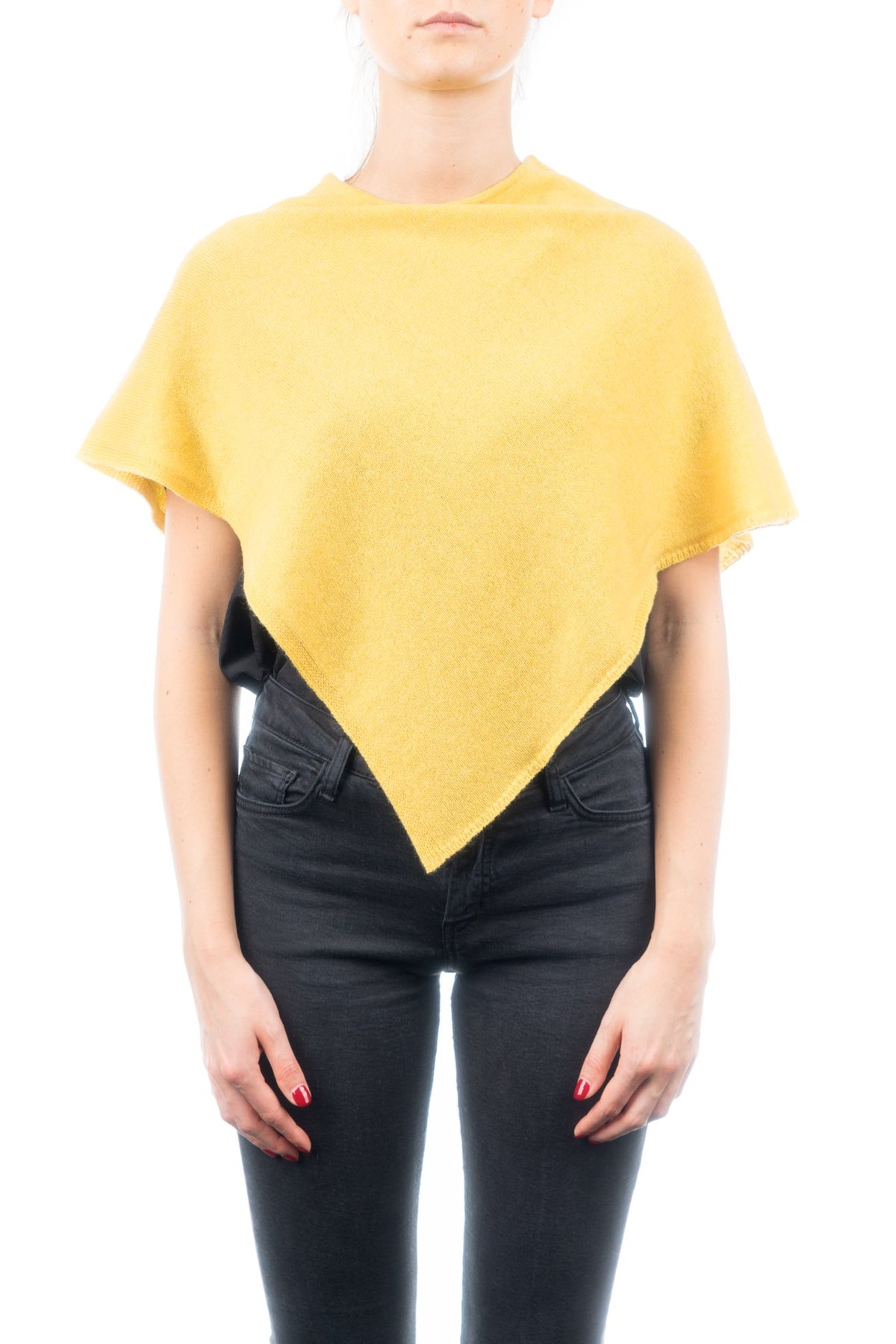 Poncho court femme 100 % cachemire, coloris Jaune | Dalle Piane Cashmere