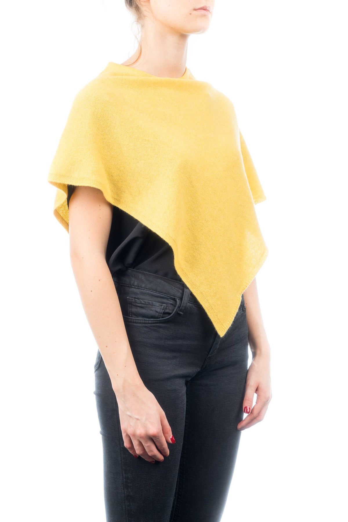 Poncho court femme 100 % cachemire, coloris Jaune, vue 2 | Dalle Piane Cashmere