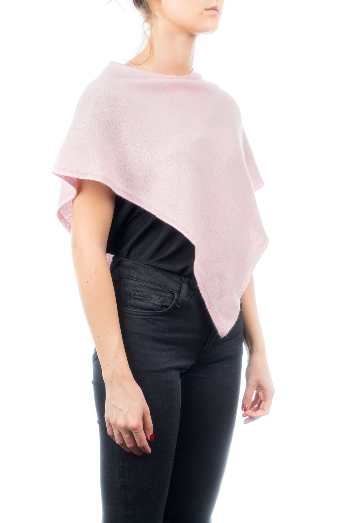 Poncho court femme 100 % cachemire, coloris Rose, vue 2 | Dalle Piane Cashmere
