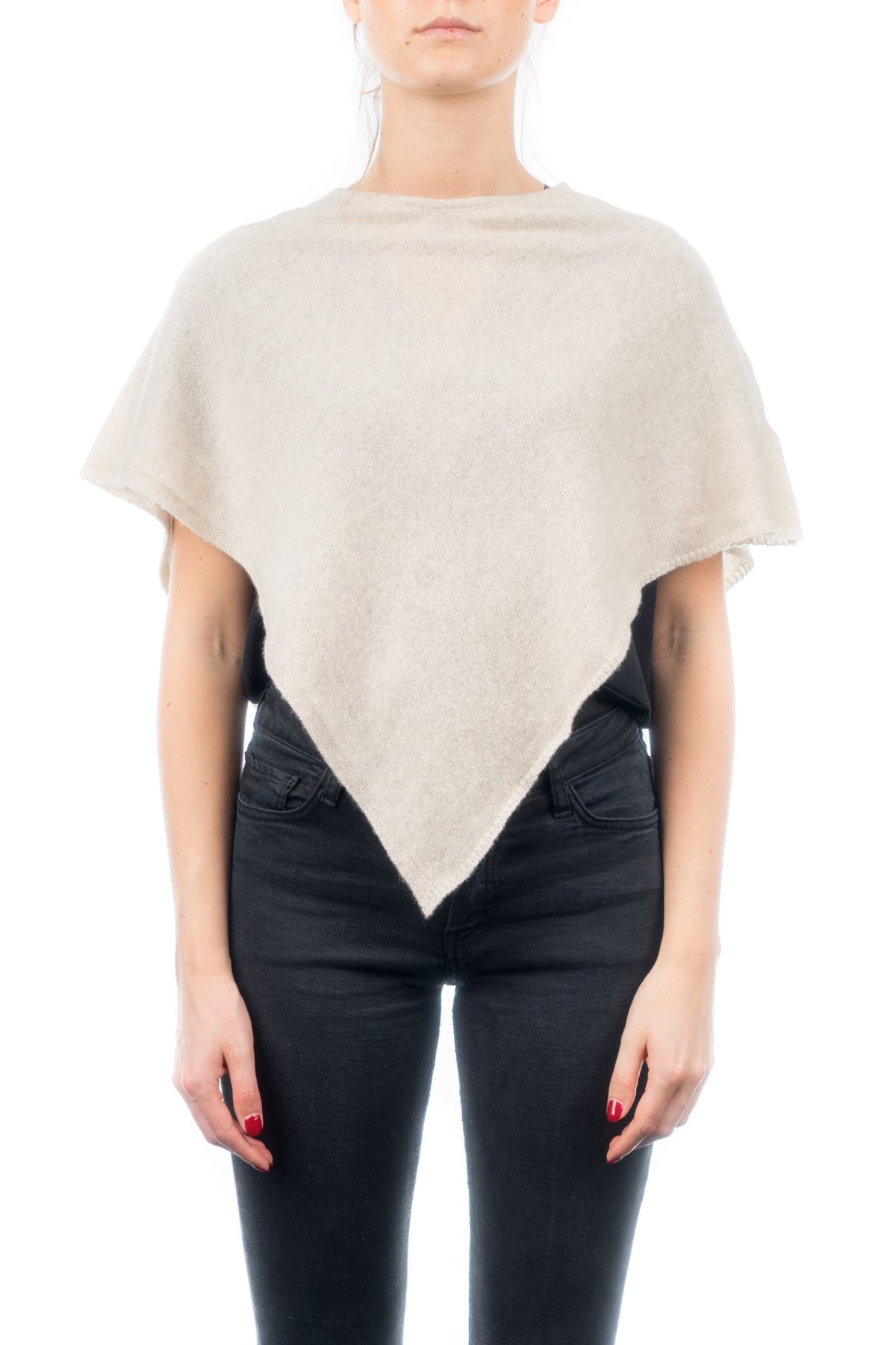 Poncho corto 100% cashmere, colore Beige | Dalle Piane Cashmere