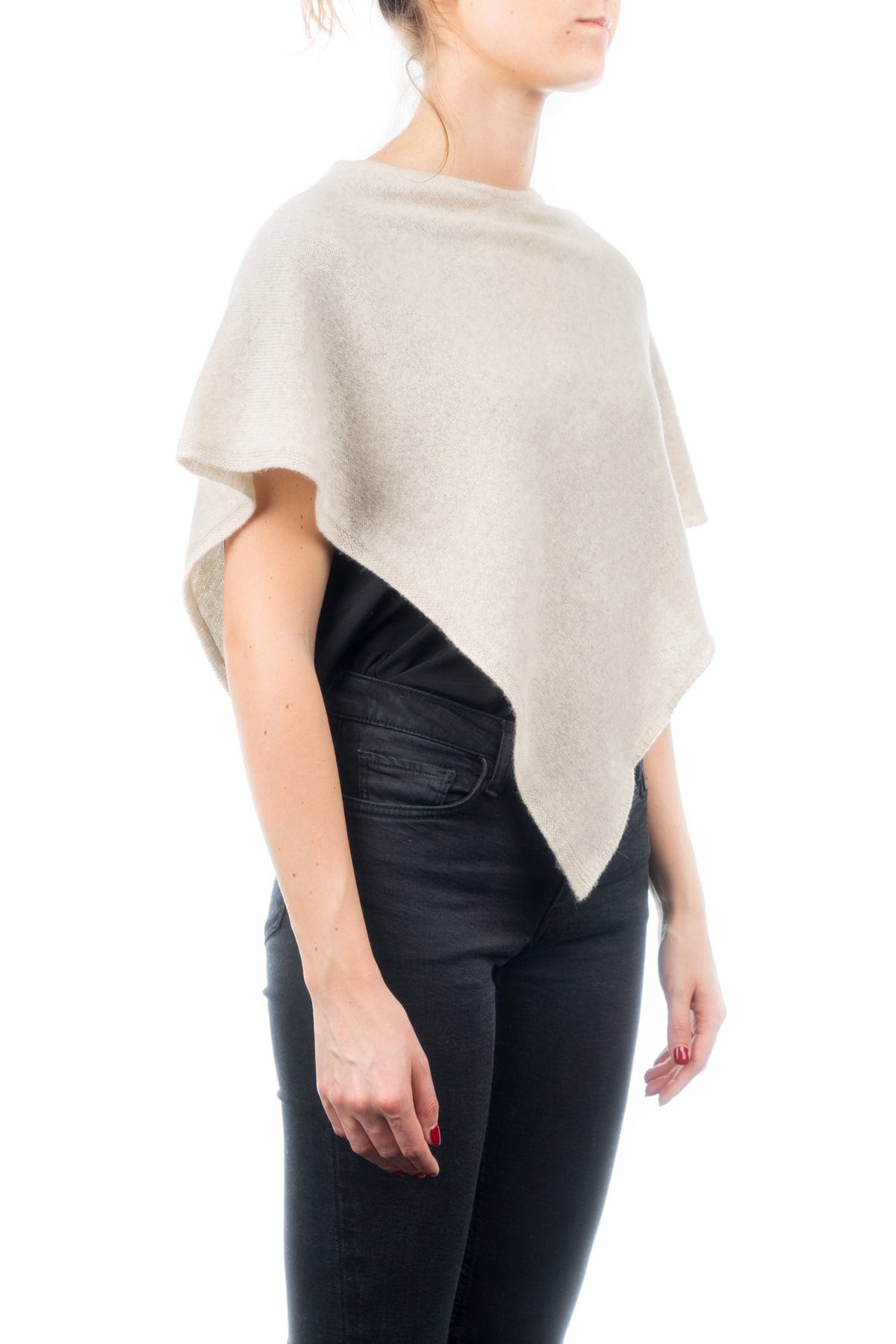 Poncho corto 100% cashmere, colore Beige, vista 2 | Dalle Piane Cashmere