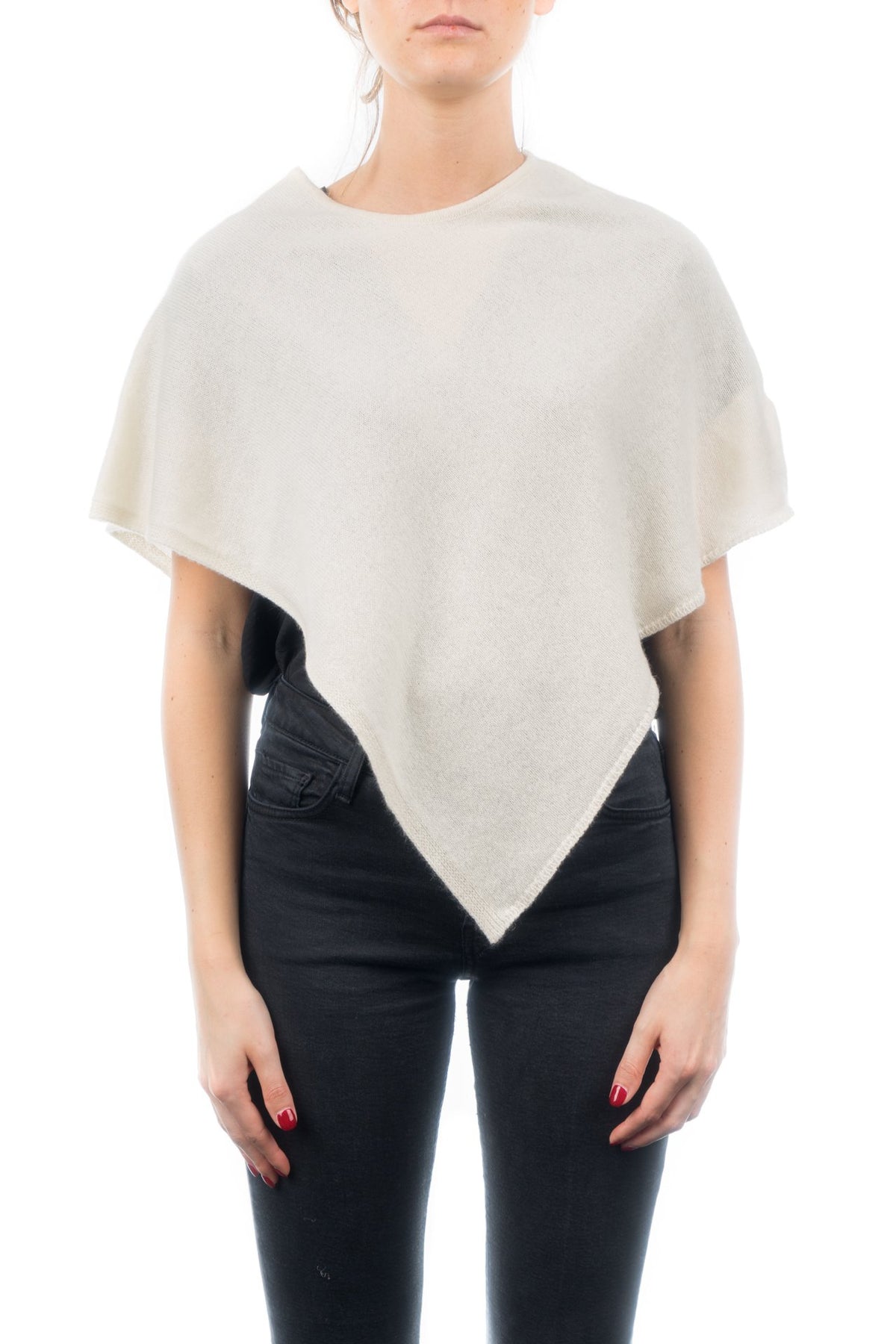 Poncho court femme 100 % cachemire, coloris Crème | Dalle Piane Cashmere
