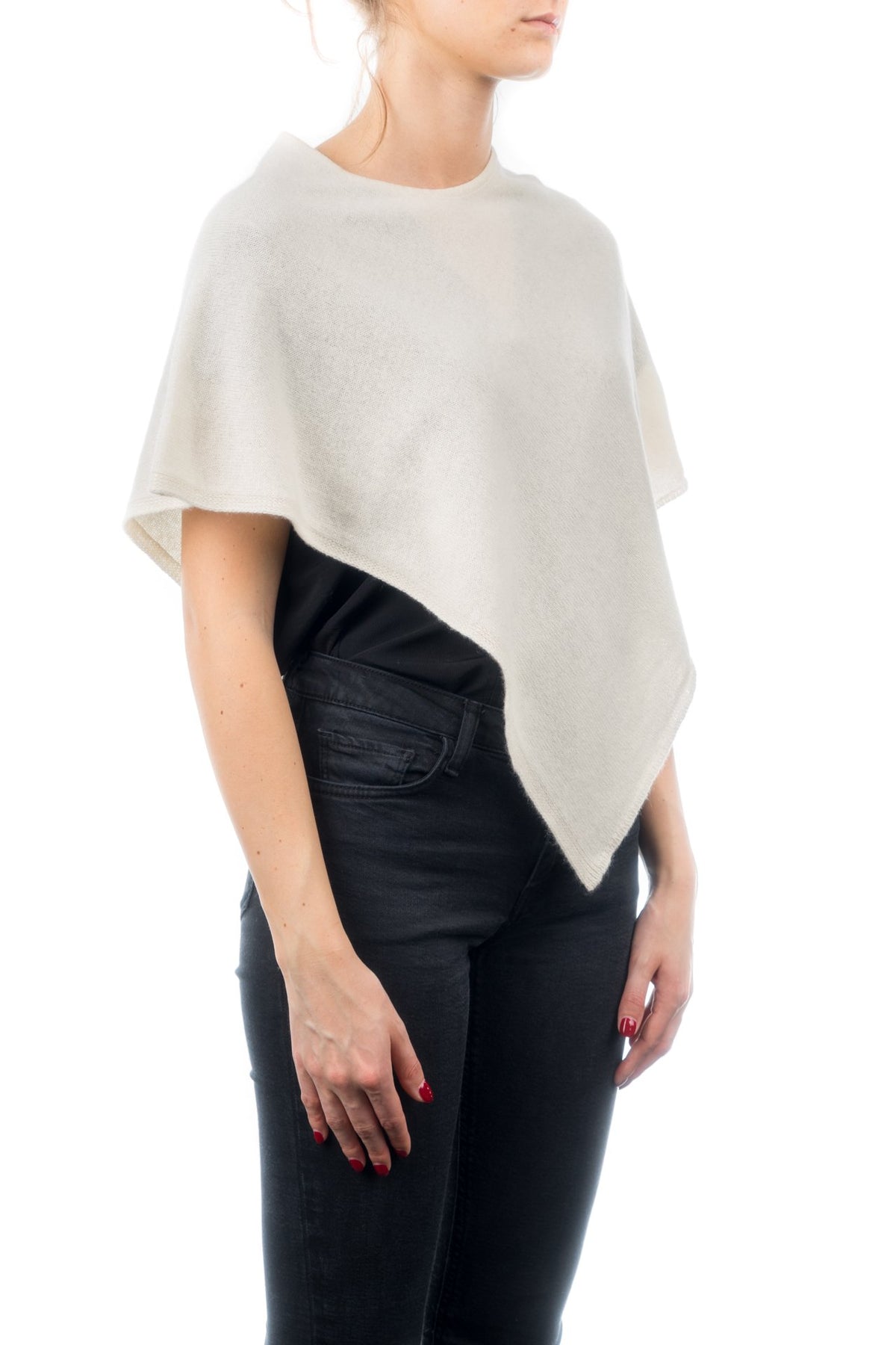 Poncho court femme 100 % cachemire, coloris Crème, vue 2 | Dalle Piane Cashmere