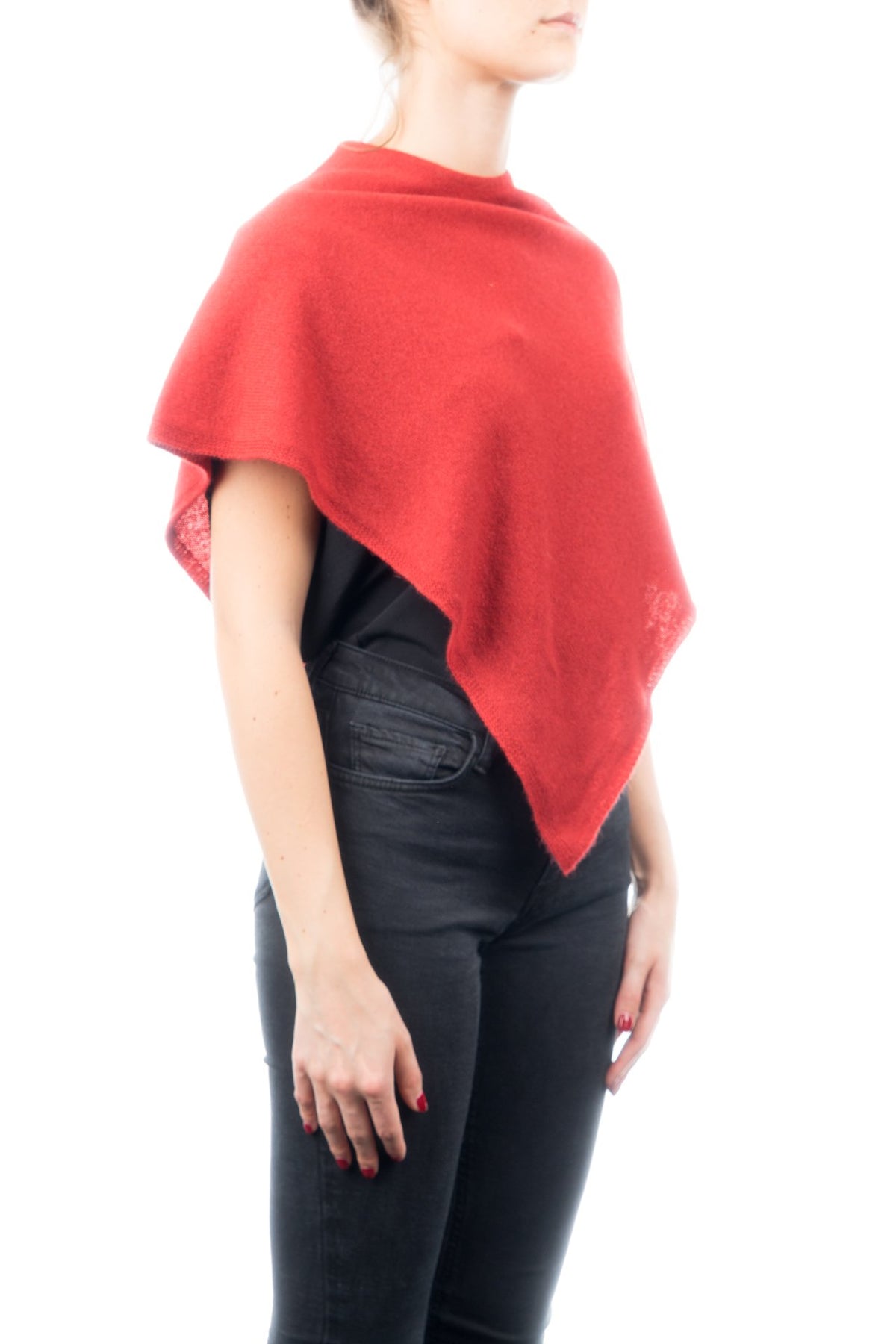 Poncho court femme 100 % cachemire, coloris Rouge, vue 2 | Dalle Piane Cashmere