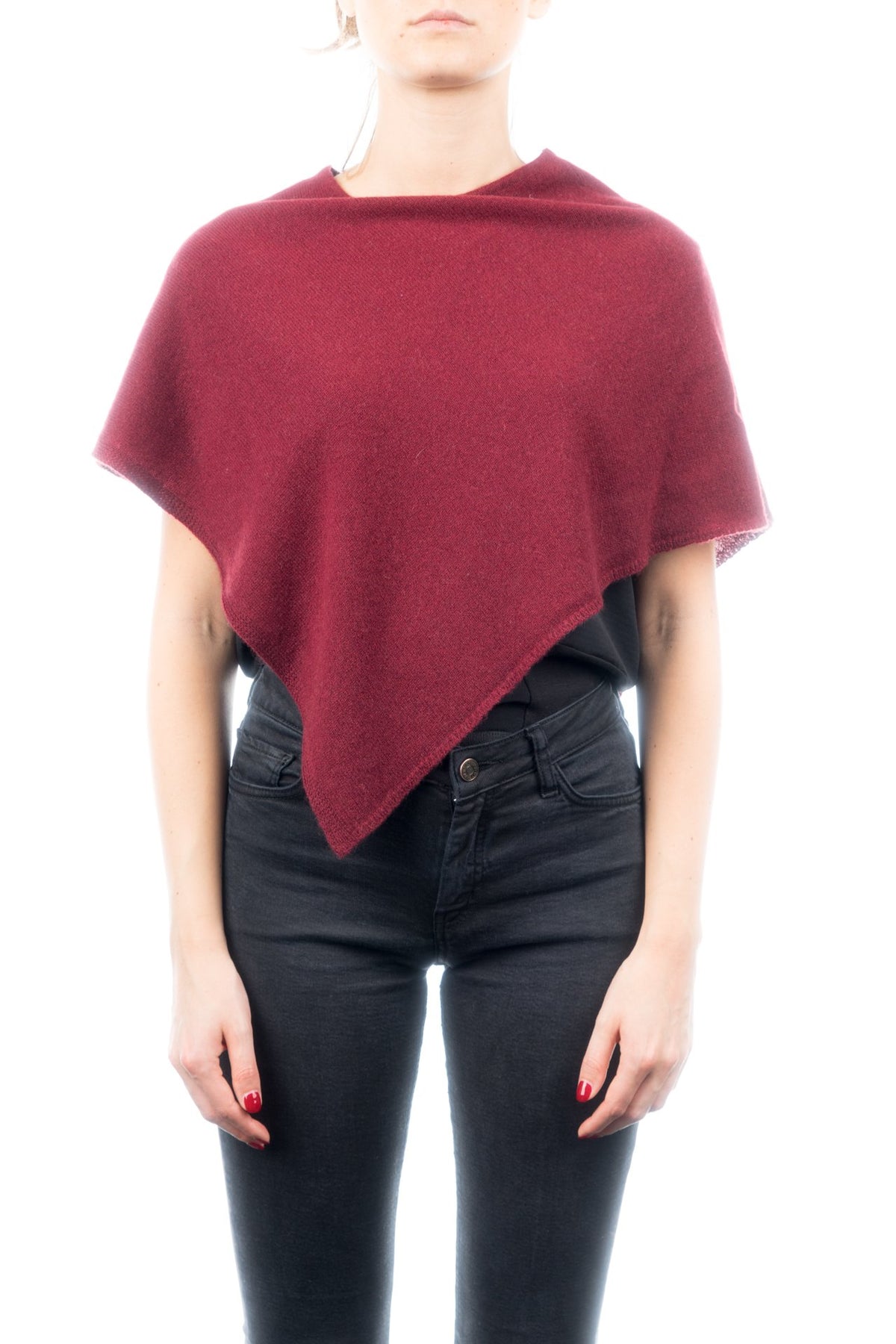 Poncho court femme 100 % cachemire, coloris Bordeaux | Dalle Piane Cashmere