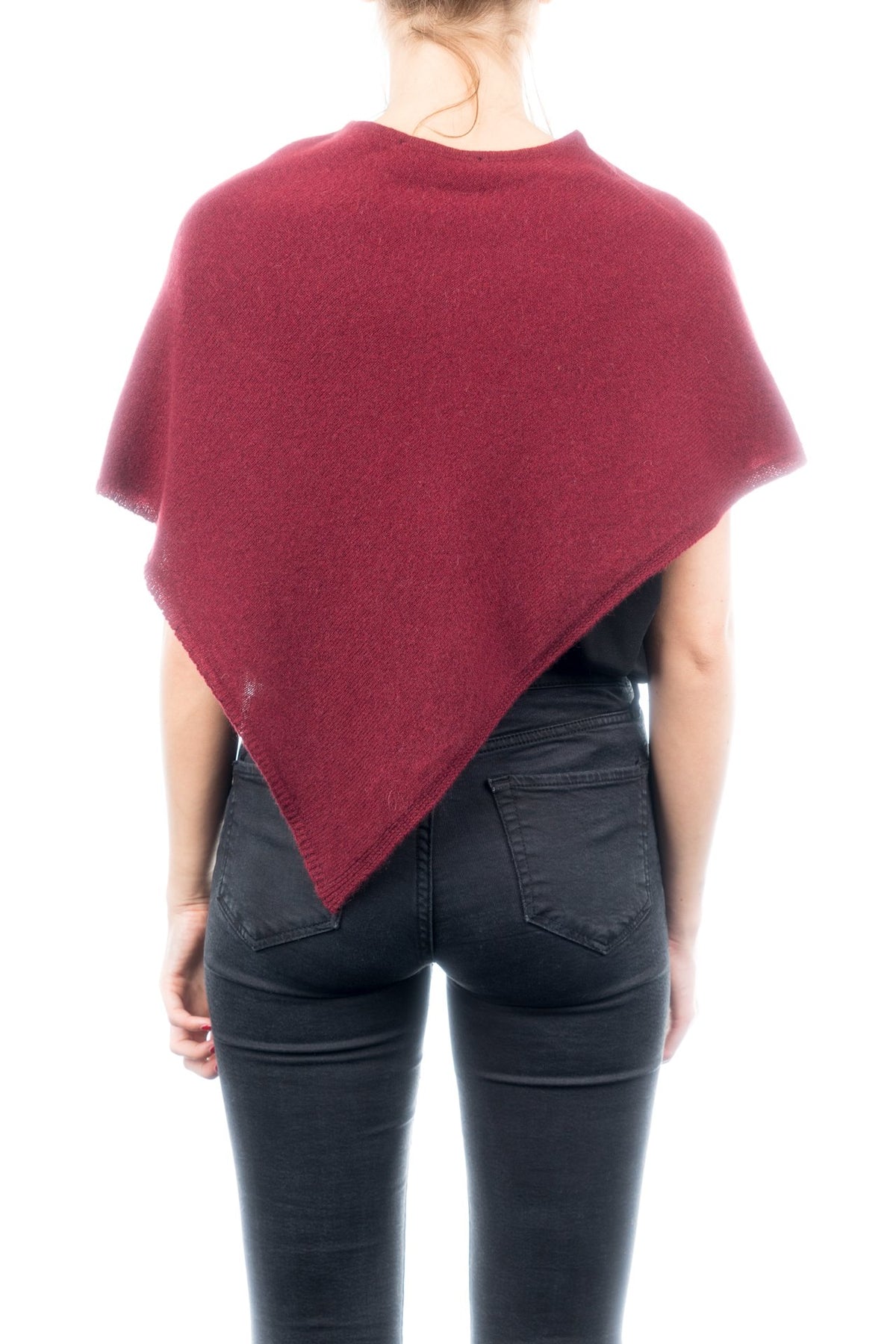 Poncho court femme 100 % cachemire, coloris Bordeaux, vue 3 | Dalle Piane Cashmere