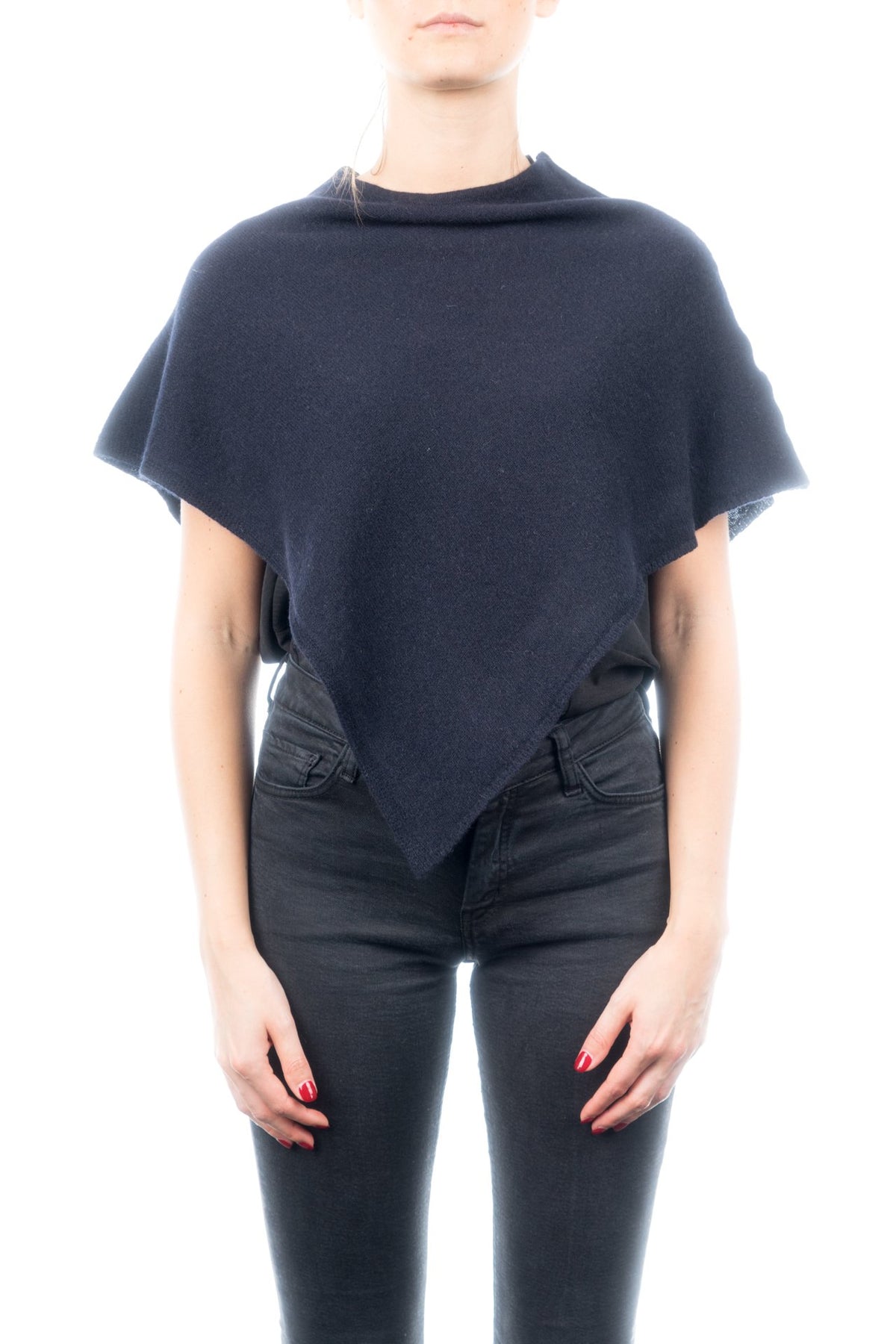 Poncho court femme 100 % cachemire, coloris Bleu | Dalle Piane Cashmere