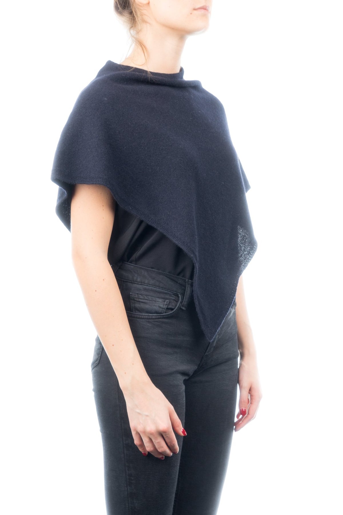 Poncho court femme 100 % cachemire, coloris Bleu, vue 2 | Dalle Piane Cashmere
