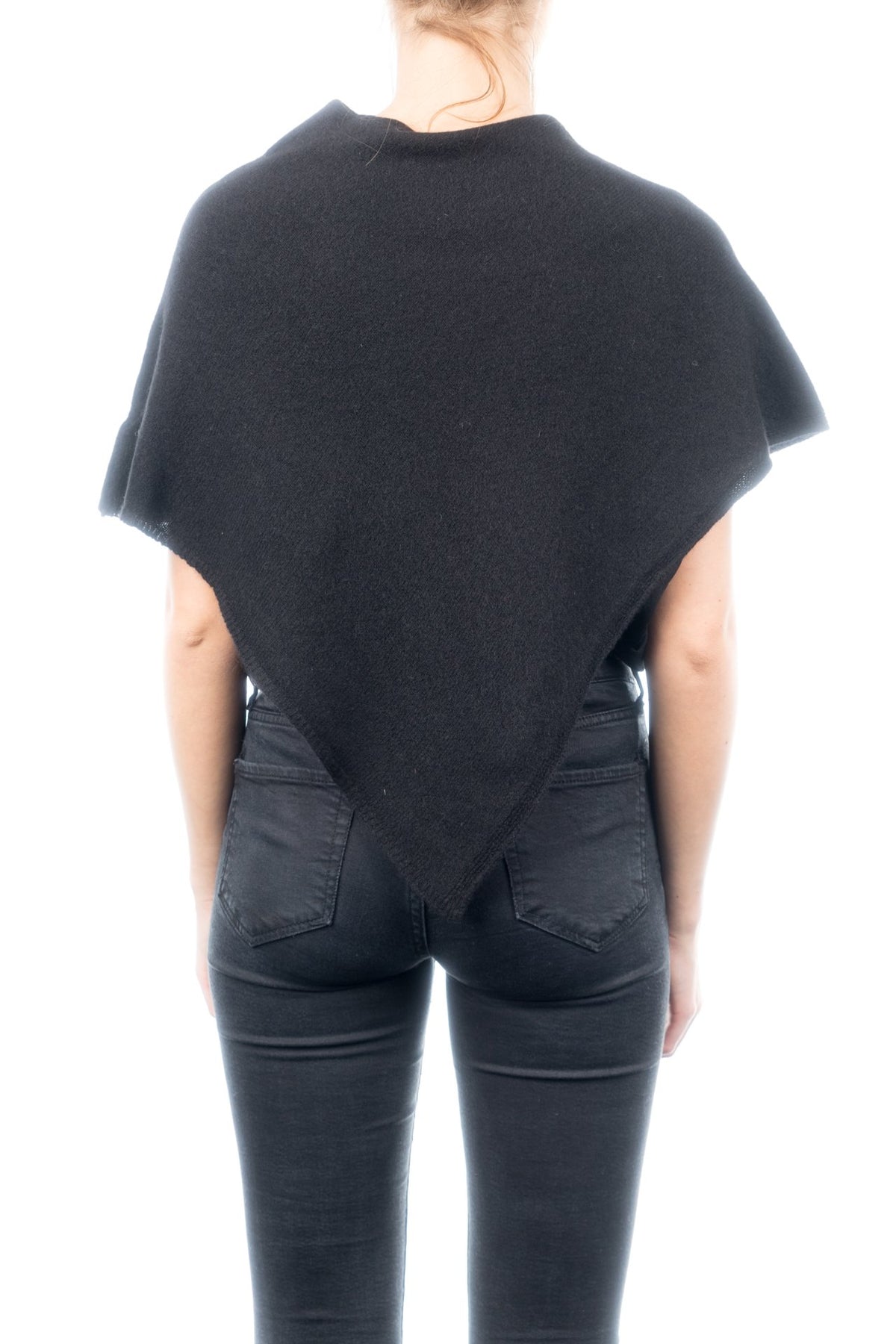 Poncho court femme 100 % cachemire, coloris Noir, vue 3 | Dalle Piane Cashmere