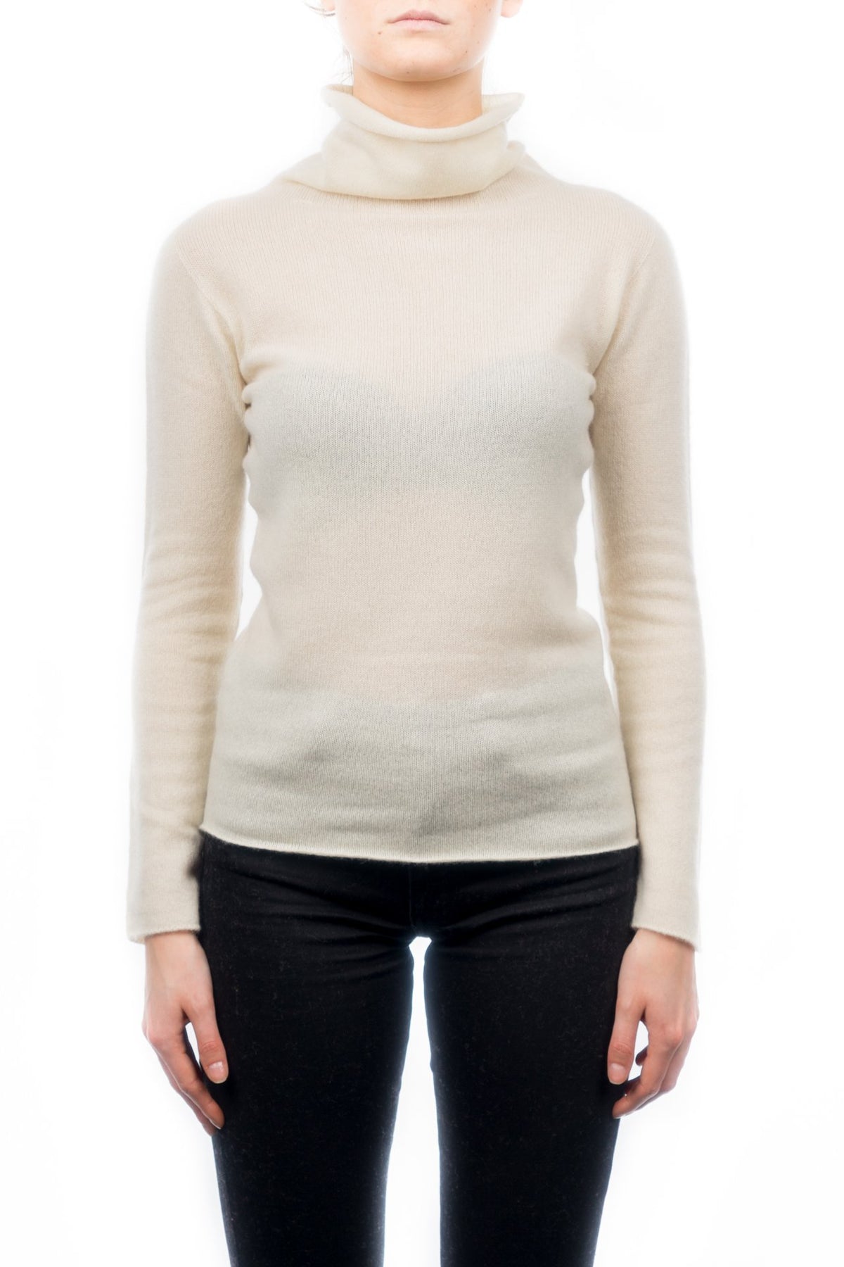 Pull col roulé femme 100 % cachemire, coloris Crème | Dalle Piane Cashmere