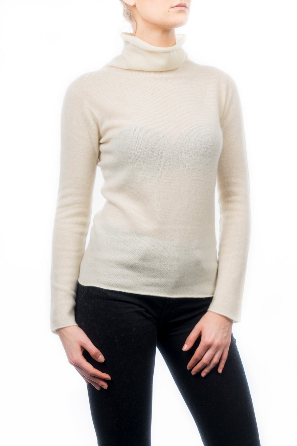 Pull col roulé femme 100 % cachemire, coloris Crème, vue 2 | Dalle Piane Cashmere