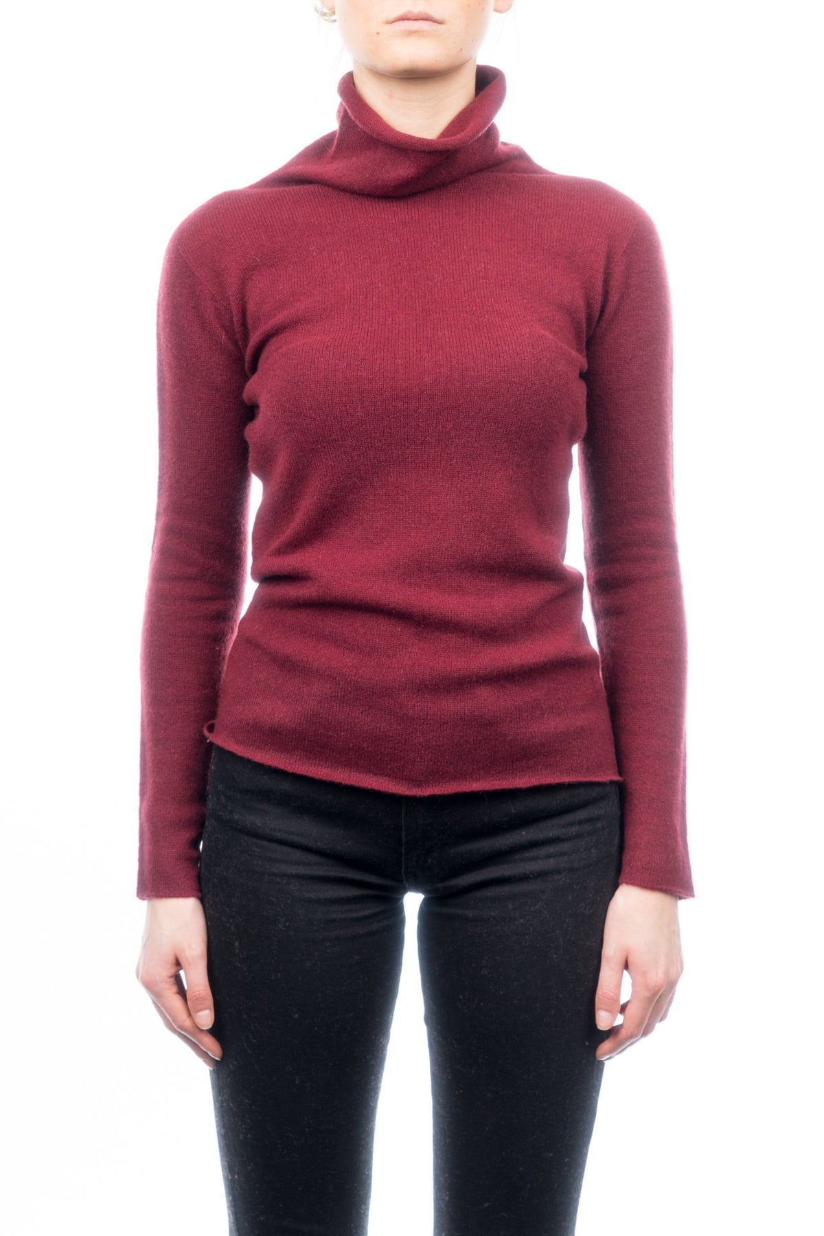 Pull col roulé femme 100 % cachemire, coloris Bordeaux | Dalle Piane Cashmere