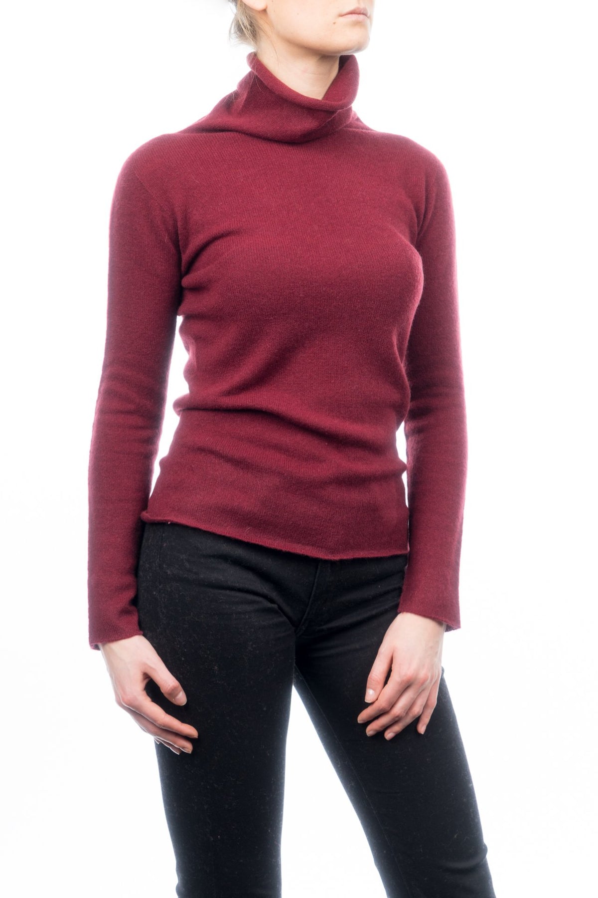 Pull col roulé femme 100 % cachemire, coloris Bordeaux, vue 2 | Dalle Piane Cashmere
