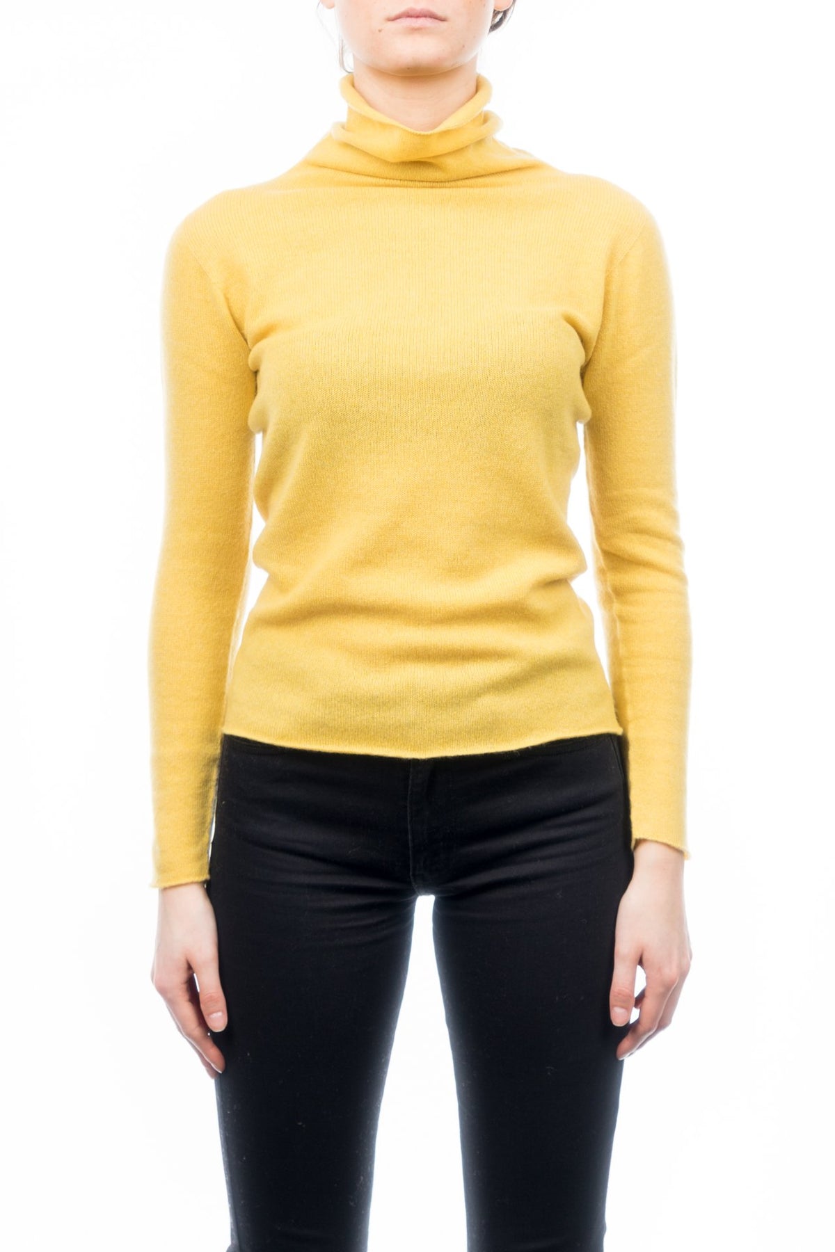 Pull col roulé femme 100 % cachemire, coloris Jaune | Dalle Piane Cashmere