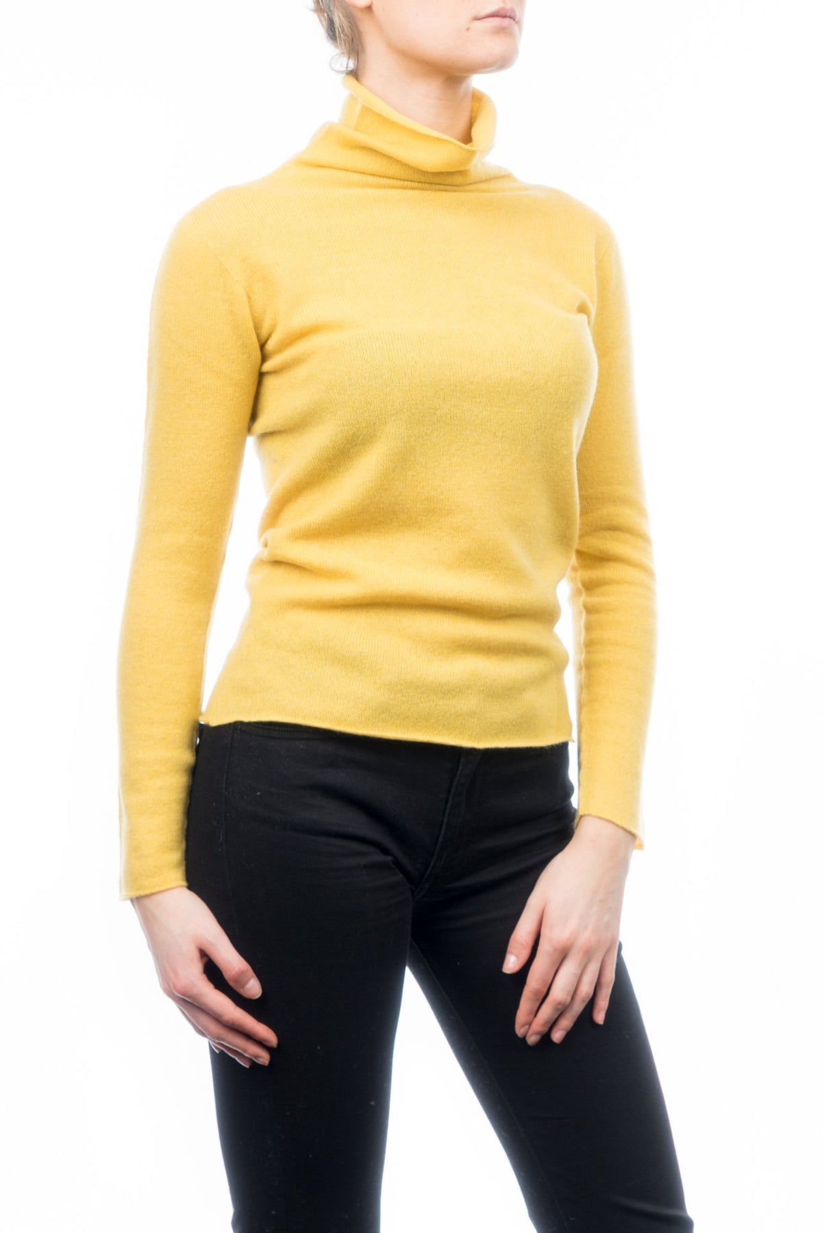Pull col roulé femme 100 % cachemire, coloris Jaune, vue 2 | Dalle Piane Cashmere