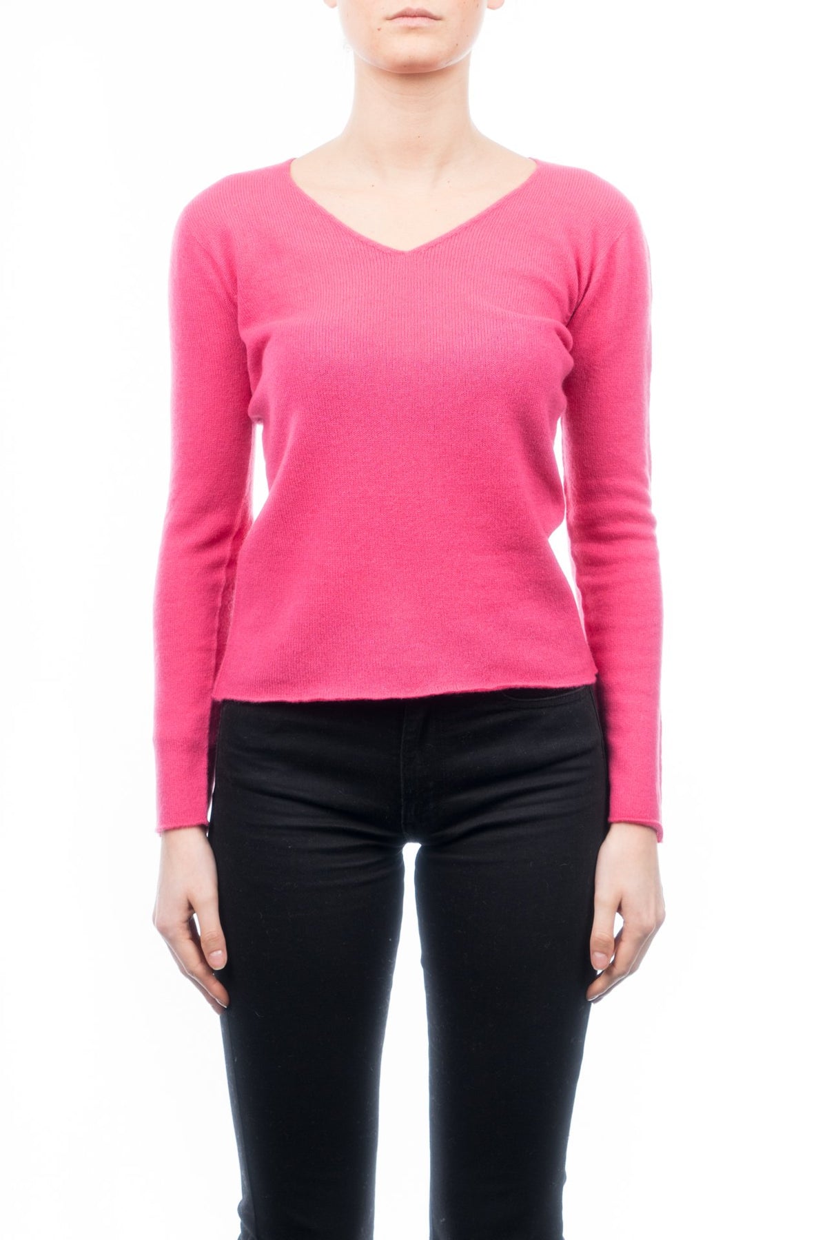 Pull col V femme 100 % cachemire, coloris Fuchsia | Dalle Piane Cashmere