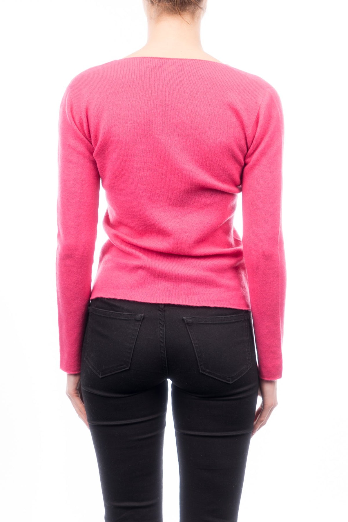 Pull col V femme 100 % cachemire, coloris Fuchsia, vue 3 | Dalle Piane Cashmere