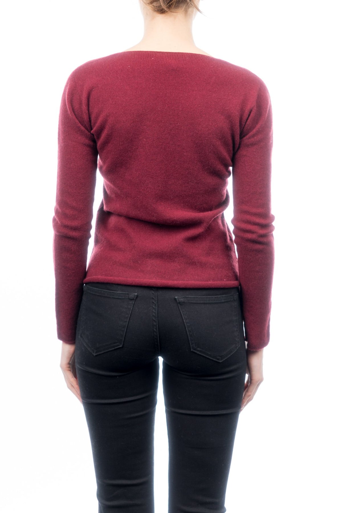 Pull col V femme 100 % cachemire, coloris Bordeaux, vue 3 | Dalle Piane Cashmere