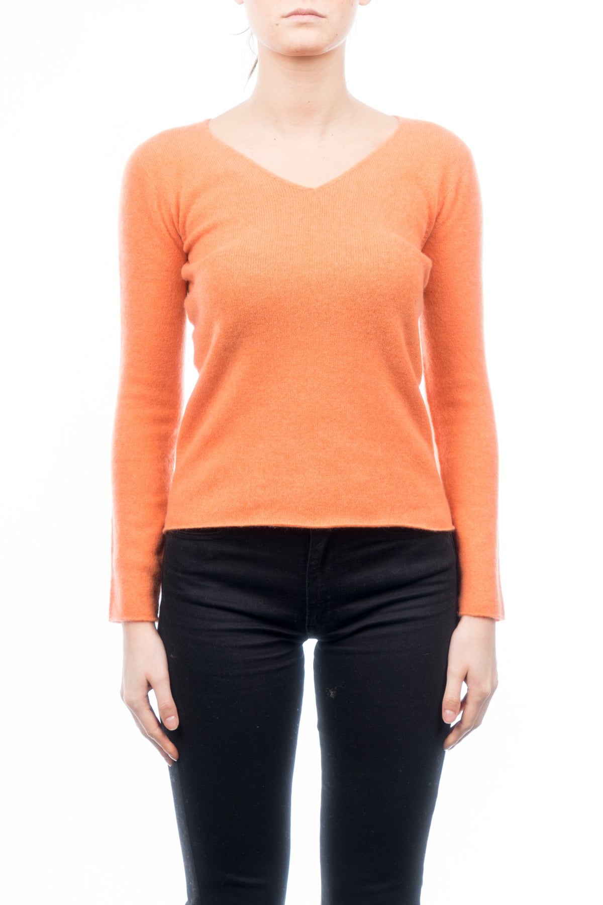 Pull col V femme 100 % cachemire, coloris Orange | Dalle Piane Cashmere