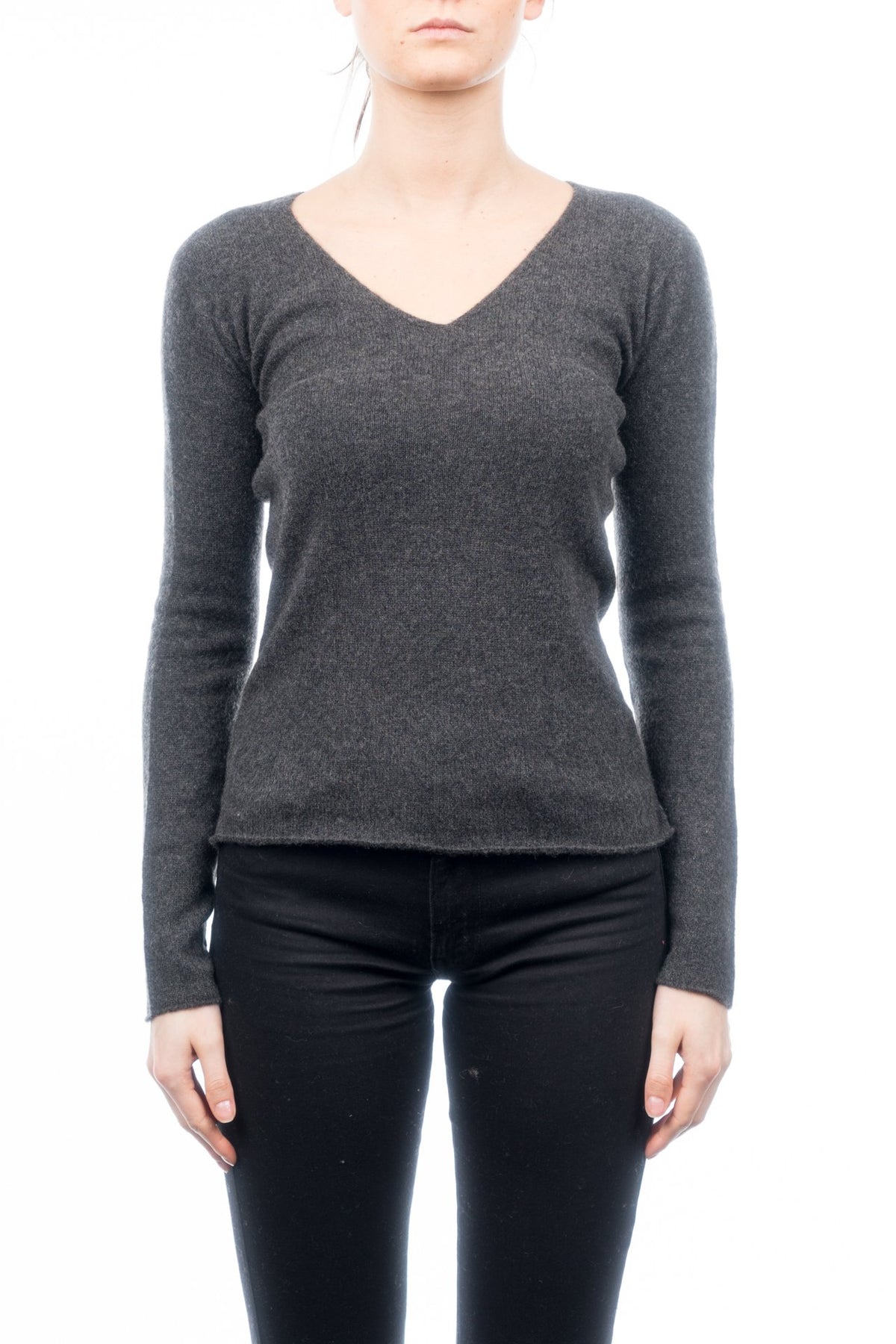 Pull col V femme 100 % cachemire, coloris Anthracite | Dalle Piane Cashmere
